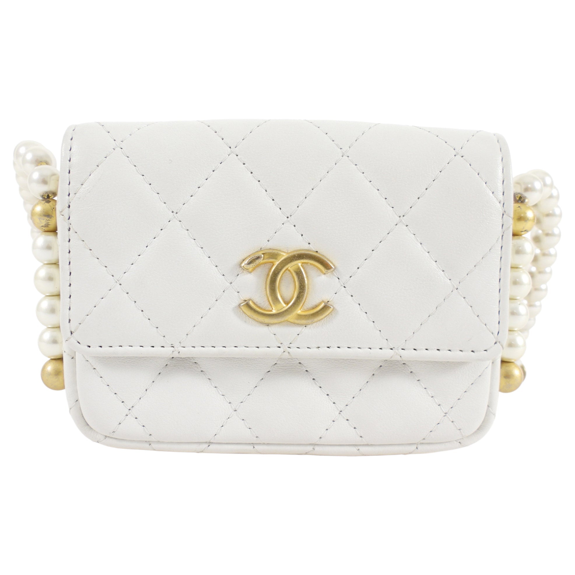 Chanel Ivory White About Pearls Mini  Holder on Strap