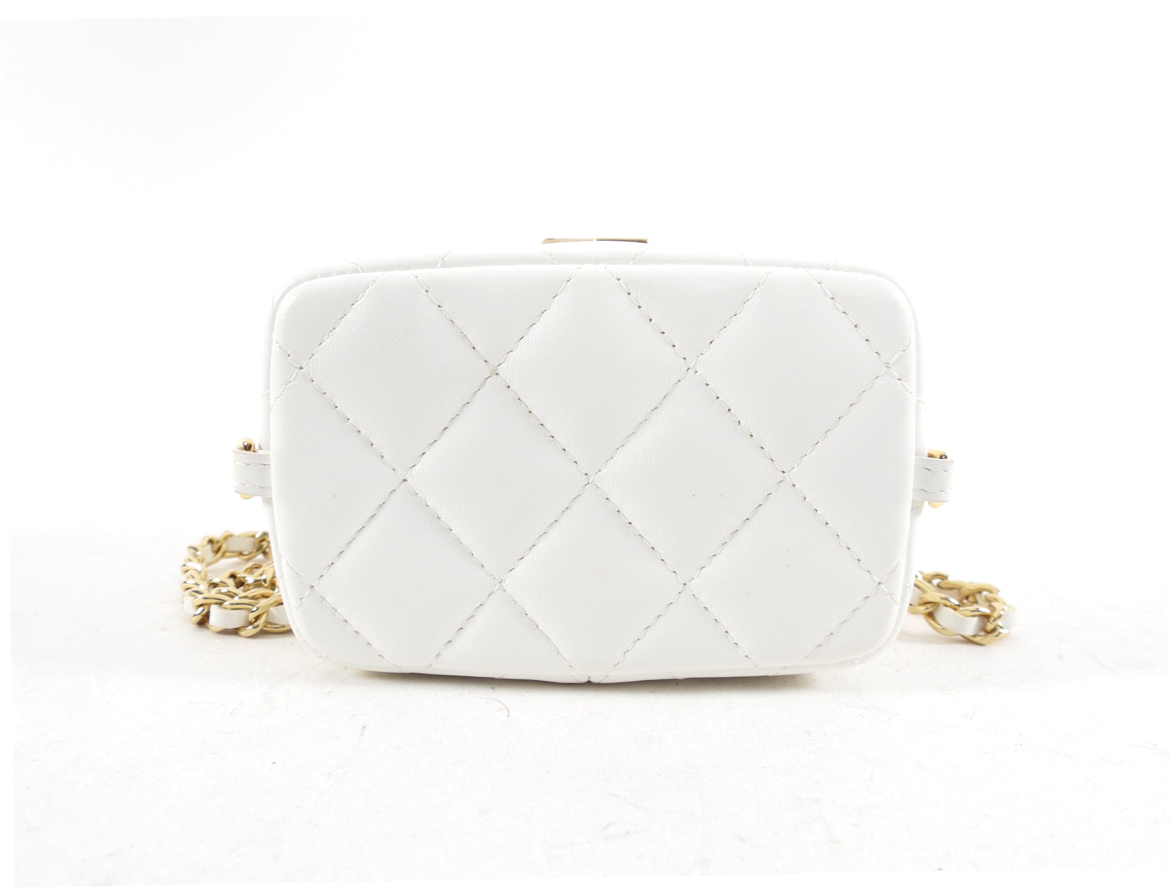 Chanel 22S White Lambskin Quilted Mini Box Chain Vanity Bag