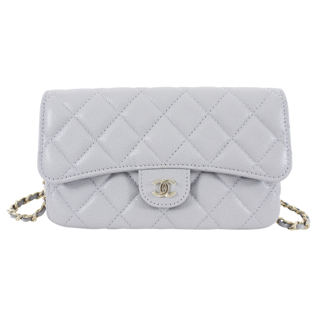 Chanel Blue Grey Caviar Leather Timeless Classic Phone Case Bag