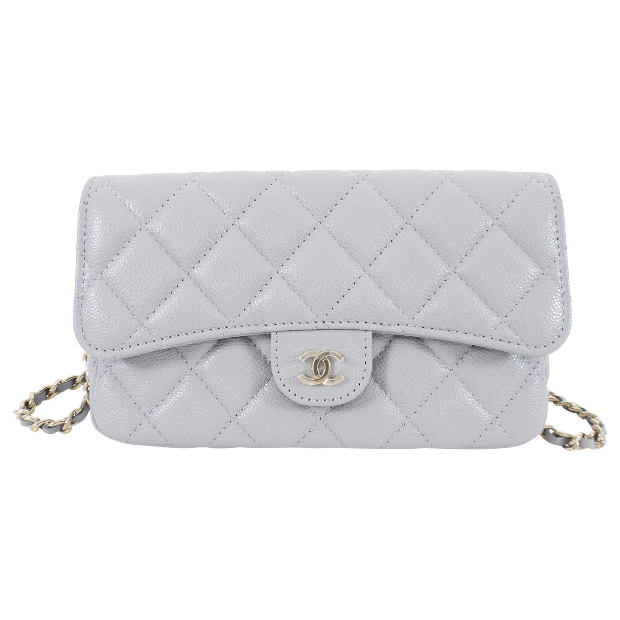Chanel Blue Grey Caviar Leather Timeless Classic Phone Case Bag