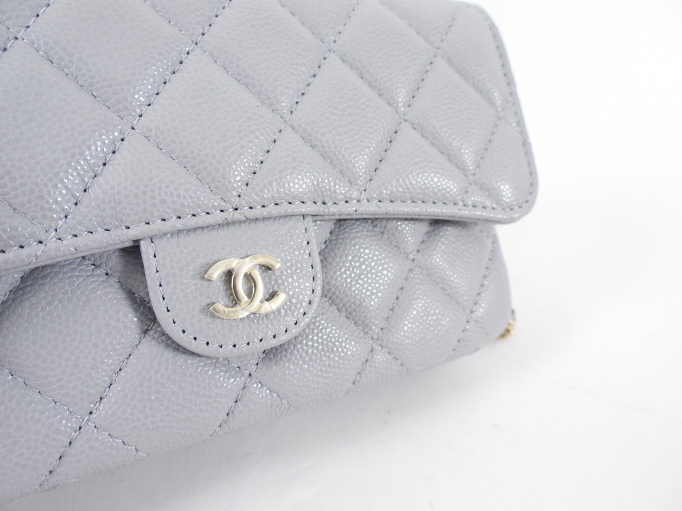 Chanel Blue Grey Caviar Leather Timeless Classic Phone Case Bag