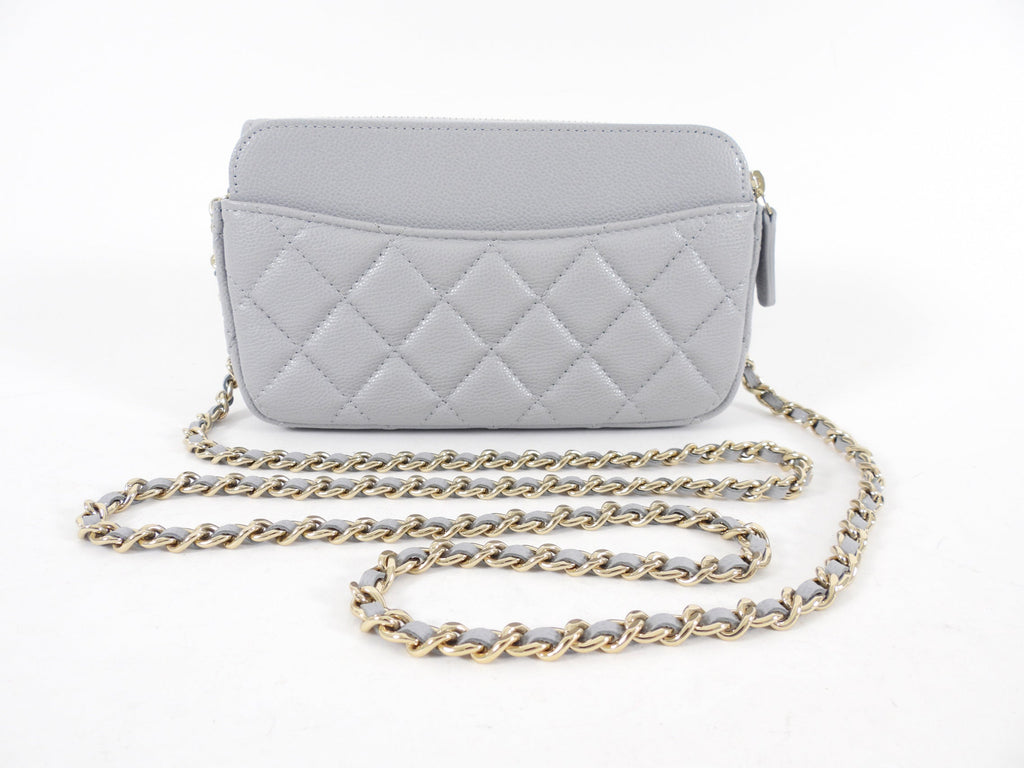 Chanel Blue Grey Caviar Leather Timeless Classic Phone Case Bag