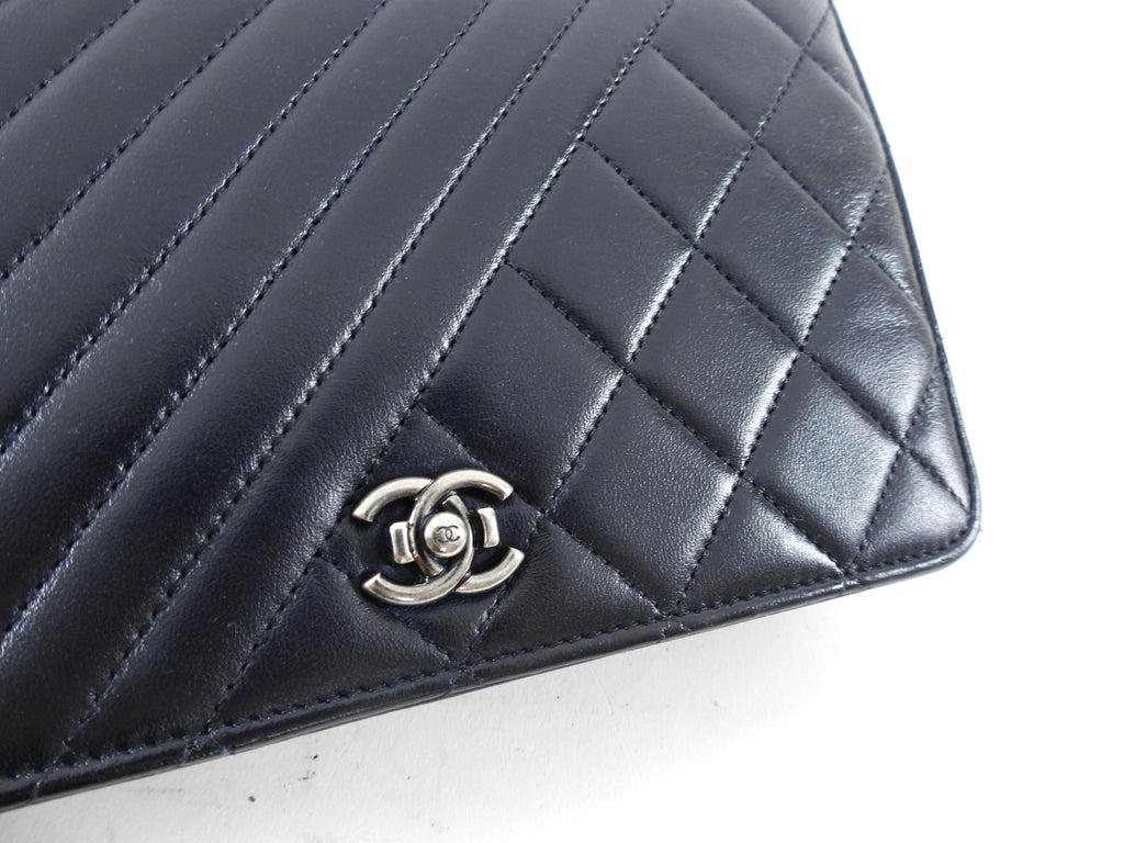 Chanel Coco Boy Black Leather Quilted Wallet on Chain