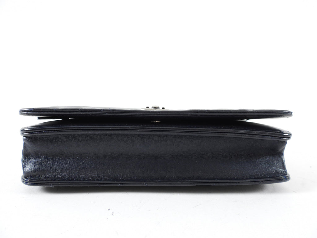 Chanel Coco Boy Black Leather Quilted Wallet on Chain