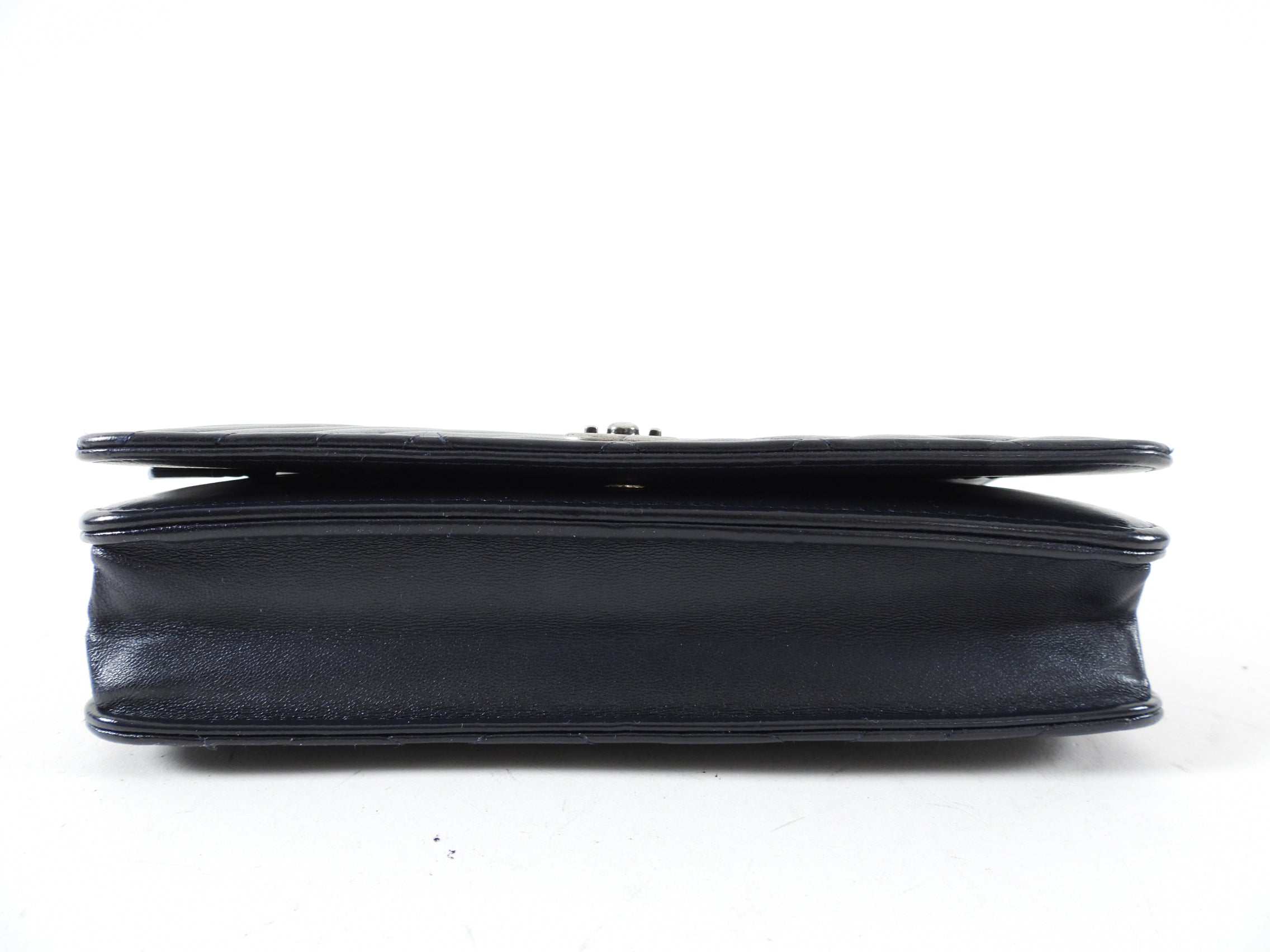 Chanel Coco Boy Black Leather Quilted Wallet on Chain