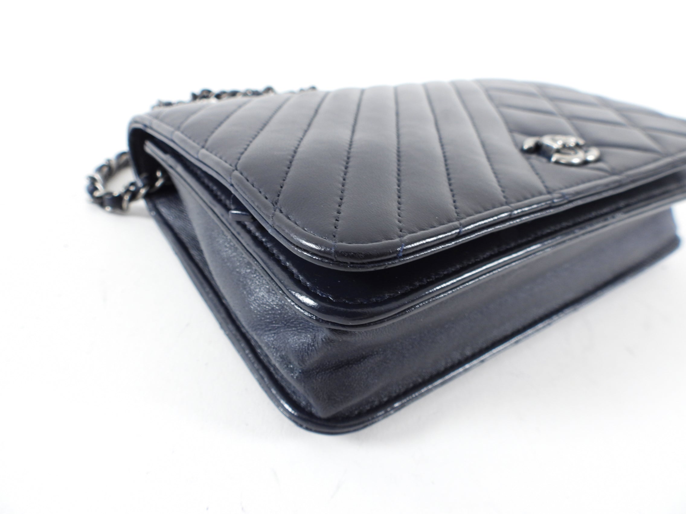 Chanel Coco Boy Black Leather Quilted Wallet on Chain