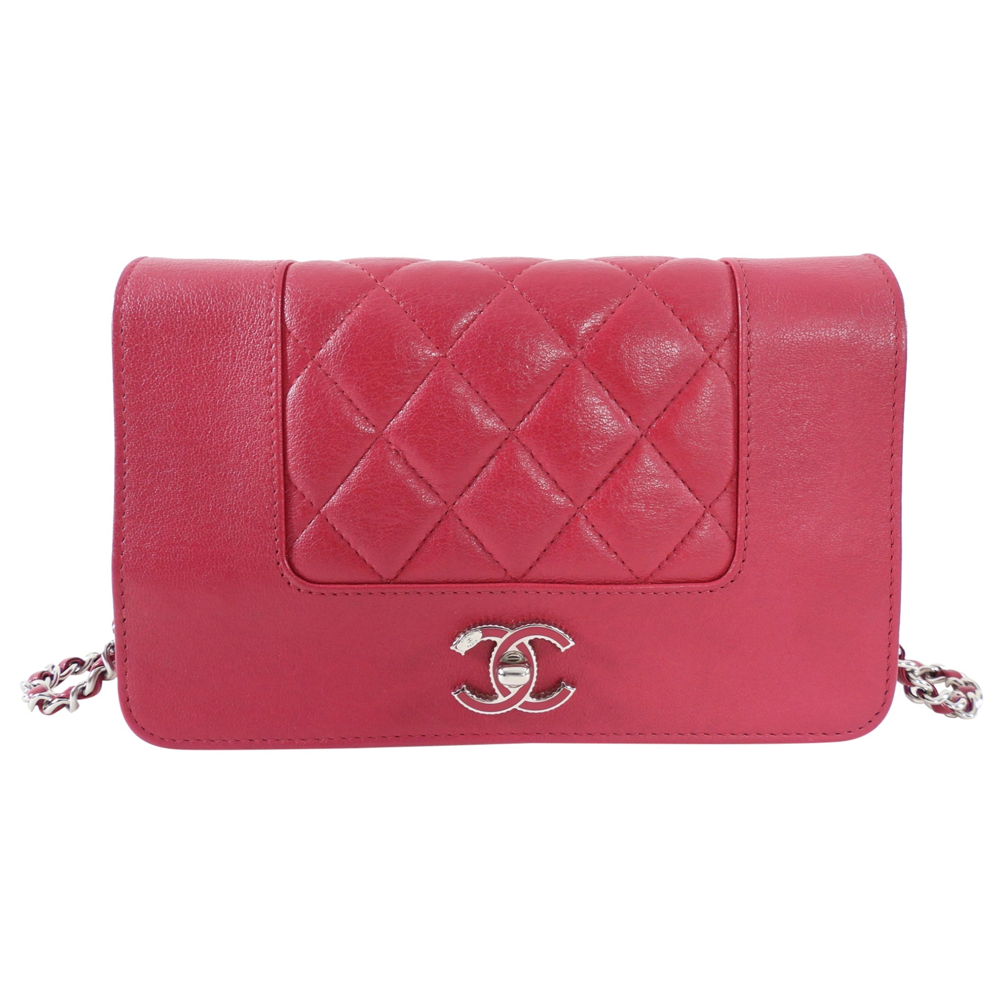 Chanel Cherry Pink Quilted Mademoiselle Wallet on Chain Bag