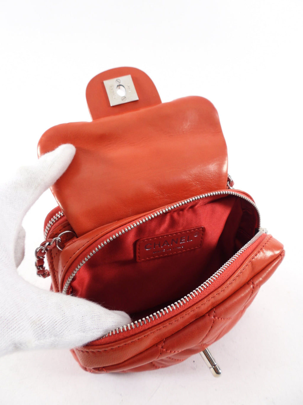 Chanel Red Lambskin Mini Flap Wallet on Chain Crossbody Bag
