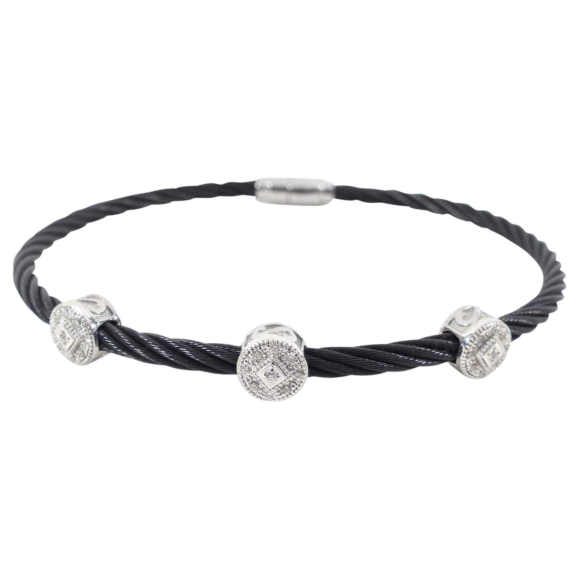 Charriol Black Cable Diamond Three Station Bracelet