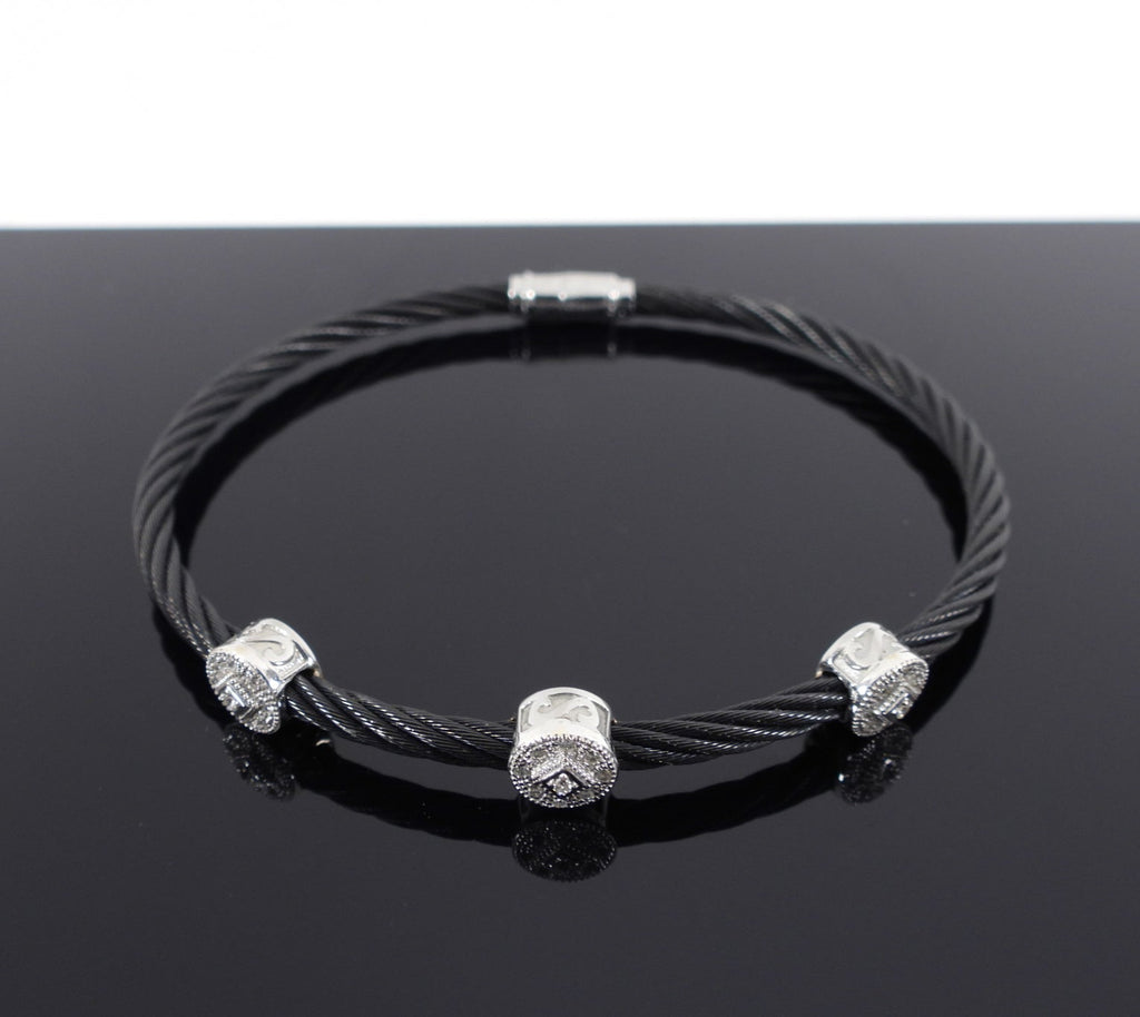 Charriol Black Cable Diamond Three Station Bracelet