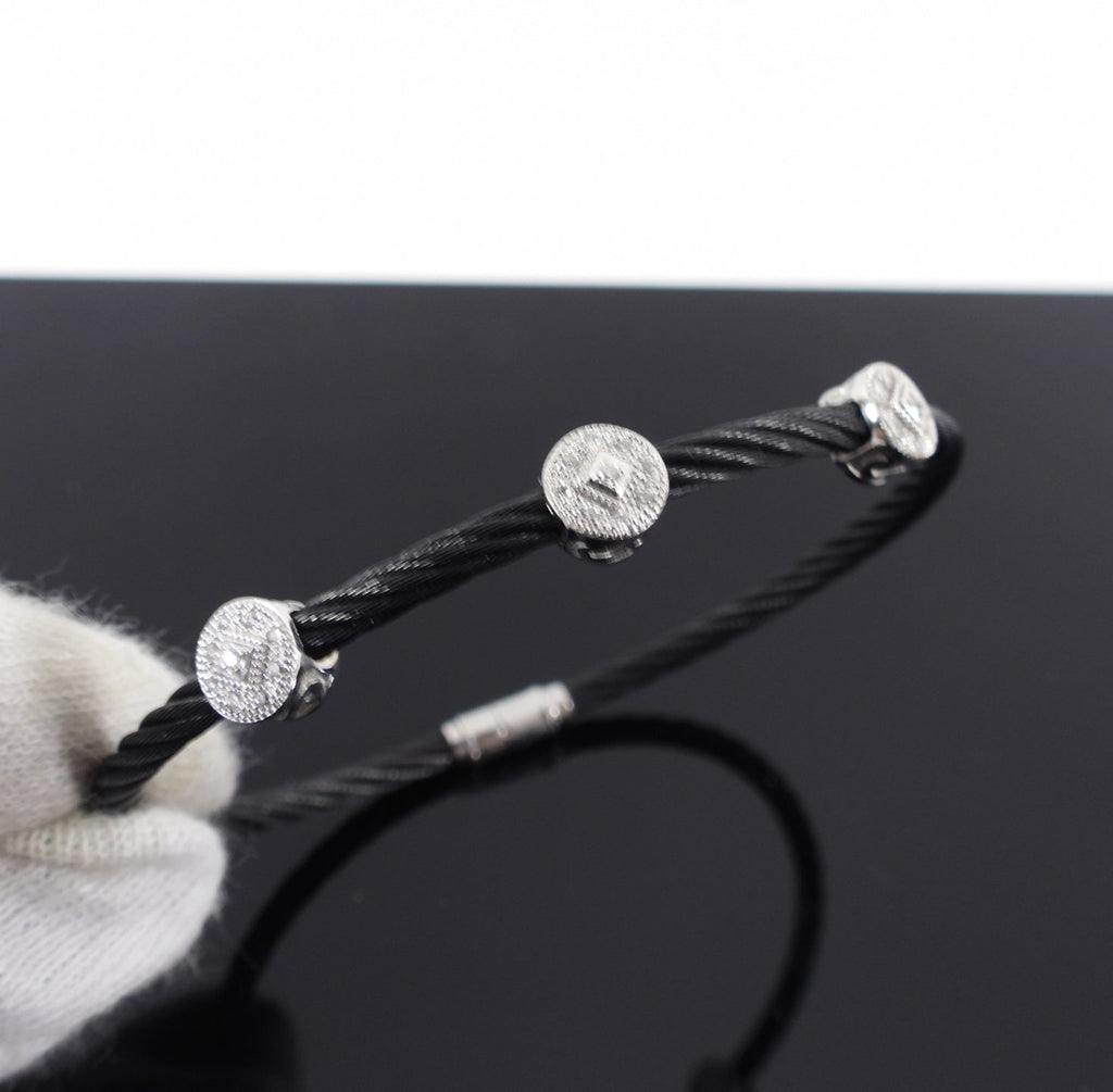 Charriol Black Cable Diamond Three Station Bracelet