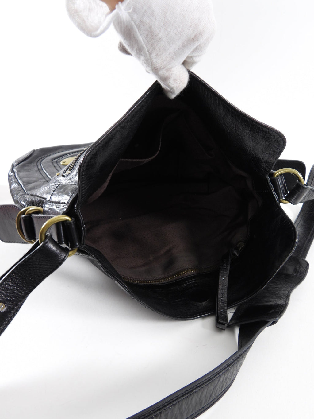 Chloe Black Leather Bay Messenger Crossbody Bag