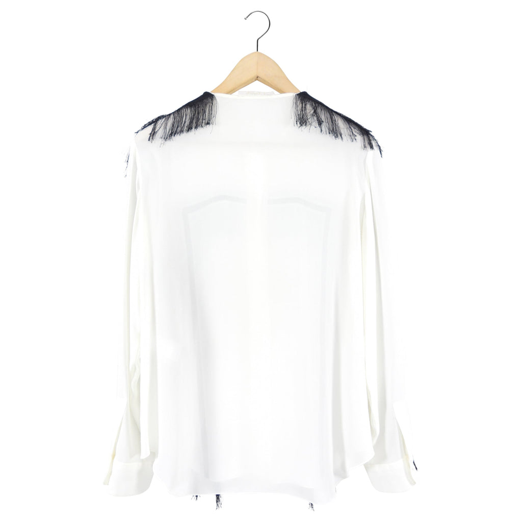 Chloe Ivory Long Sleeve Blouse with Black Fringe Detail - FR38 / USA 6