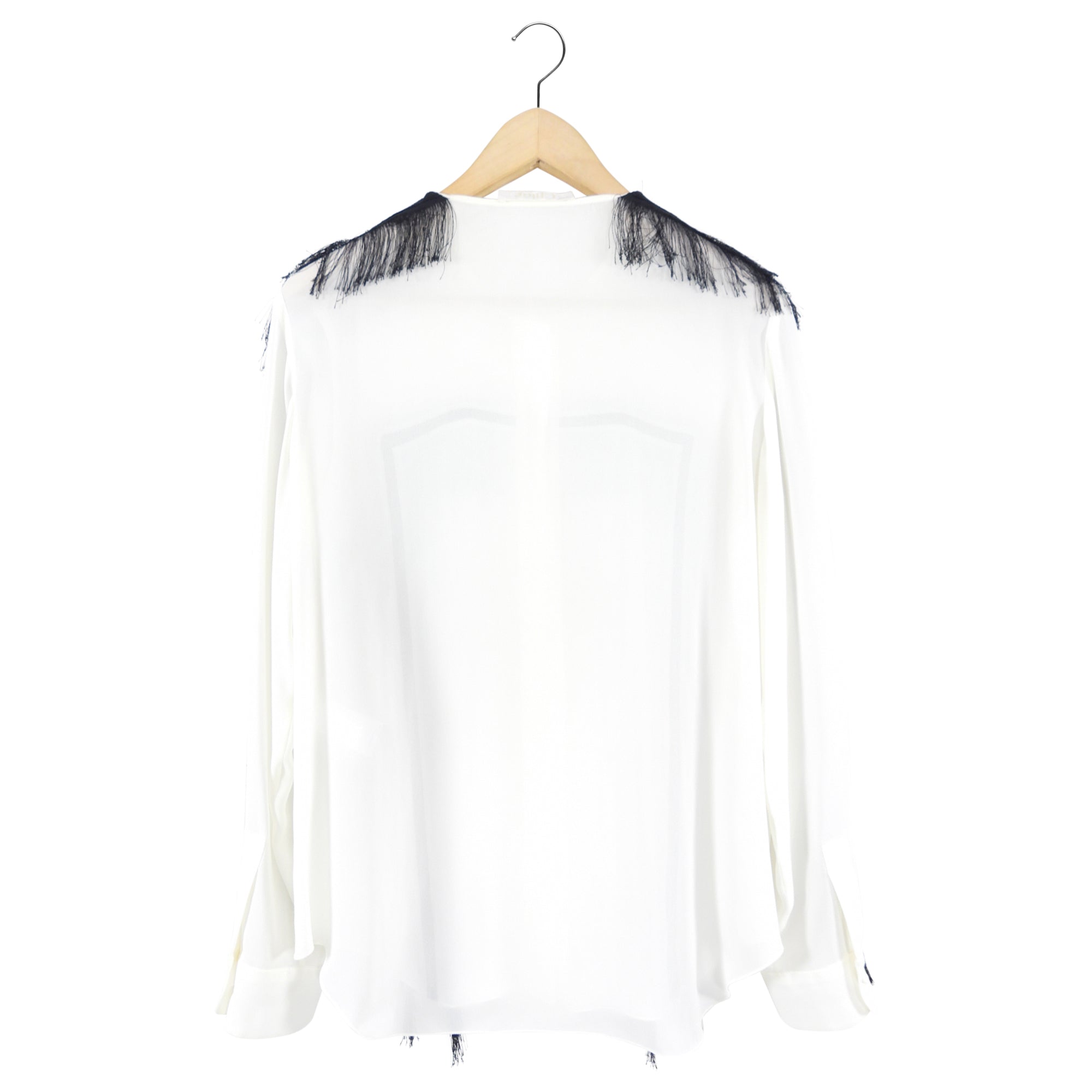 Chloe Ivory Long Sleeve Blouse with Black Fringe Detail - FR38 / USA 6