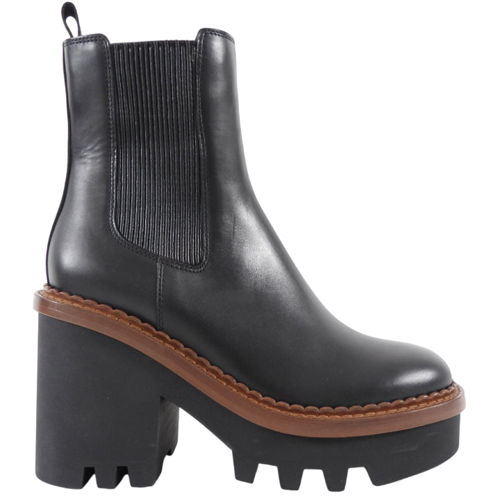 Chloe Black Leather Owena Track Sole Ankle Boot - 37