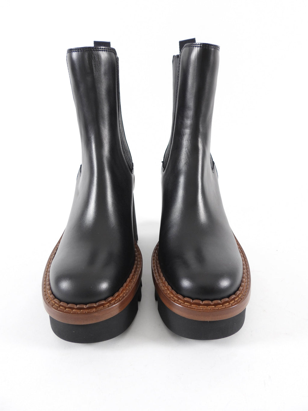 Chloe Black Leather Owena Track Sole Ankle Boot - 37