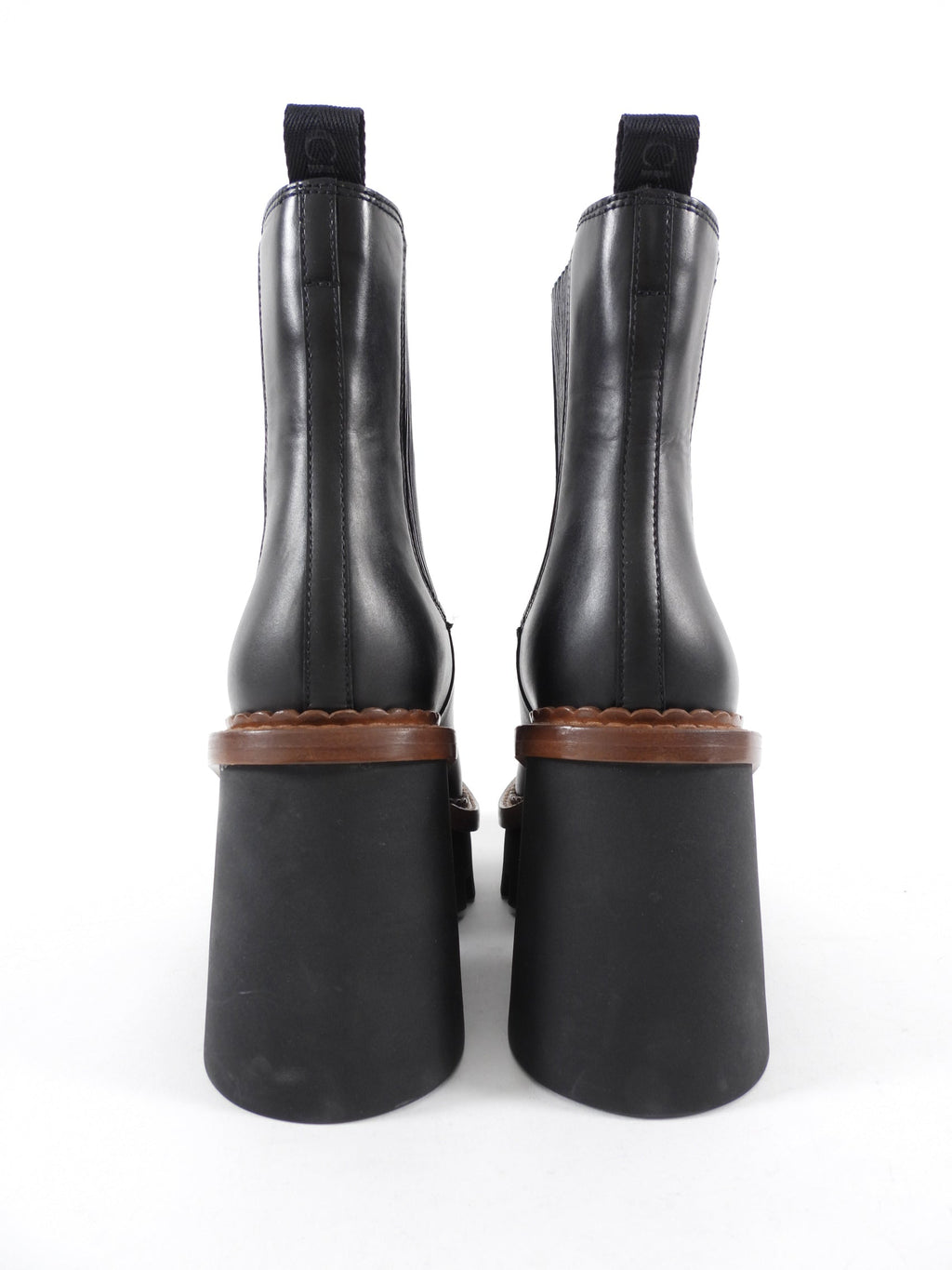 Chloe Black Leather Owena Track Sole Ankle Boot - 37