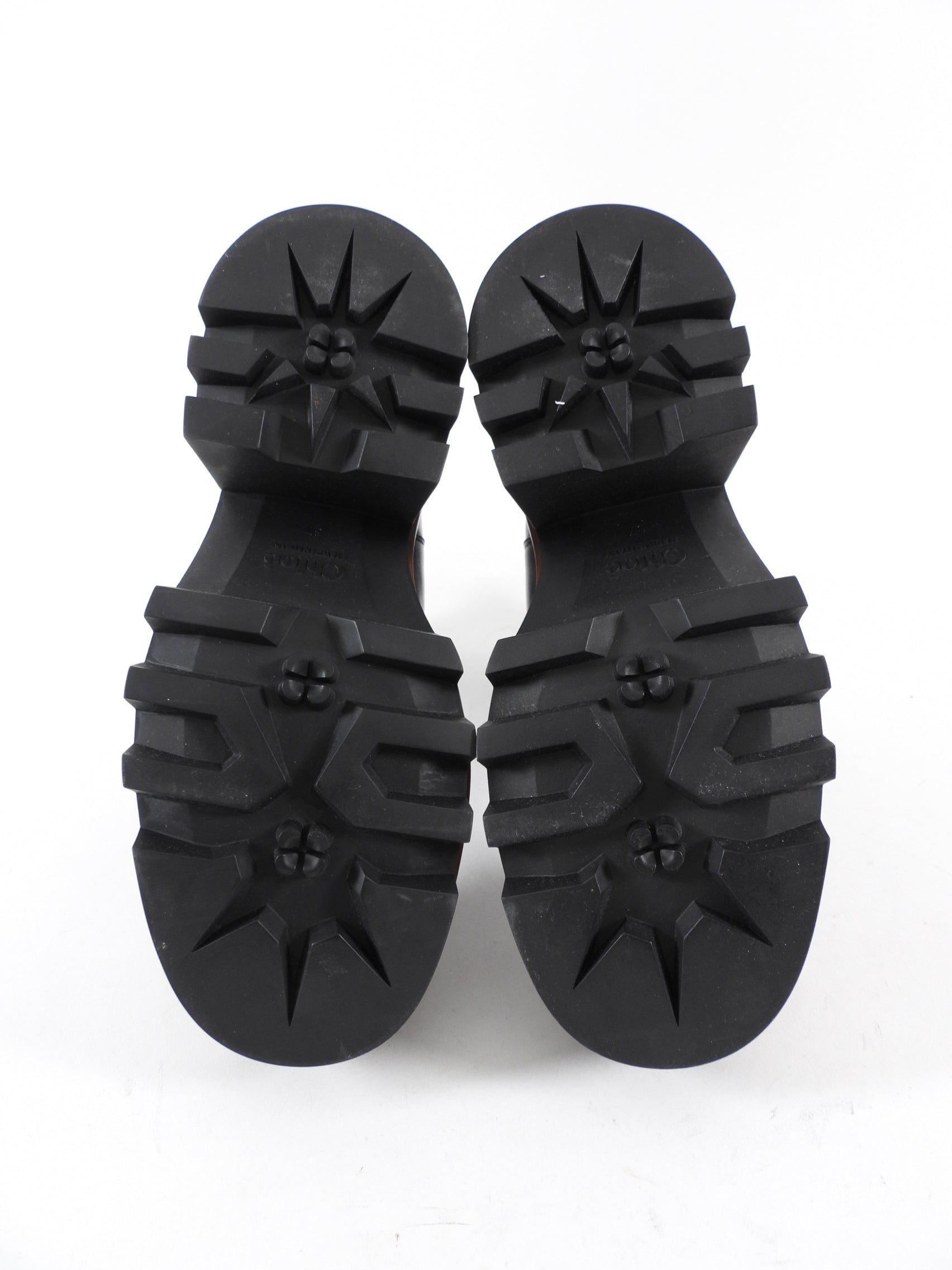Chloe Black Leather Owena Track Sole Ankle Boot - 37