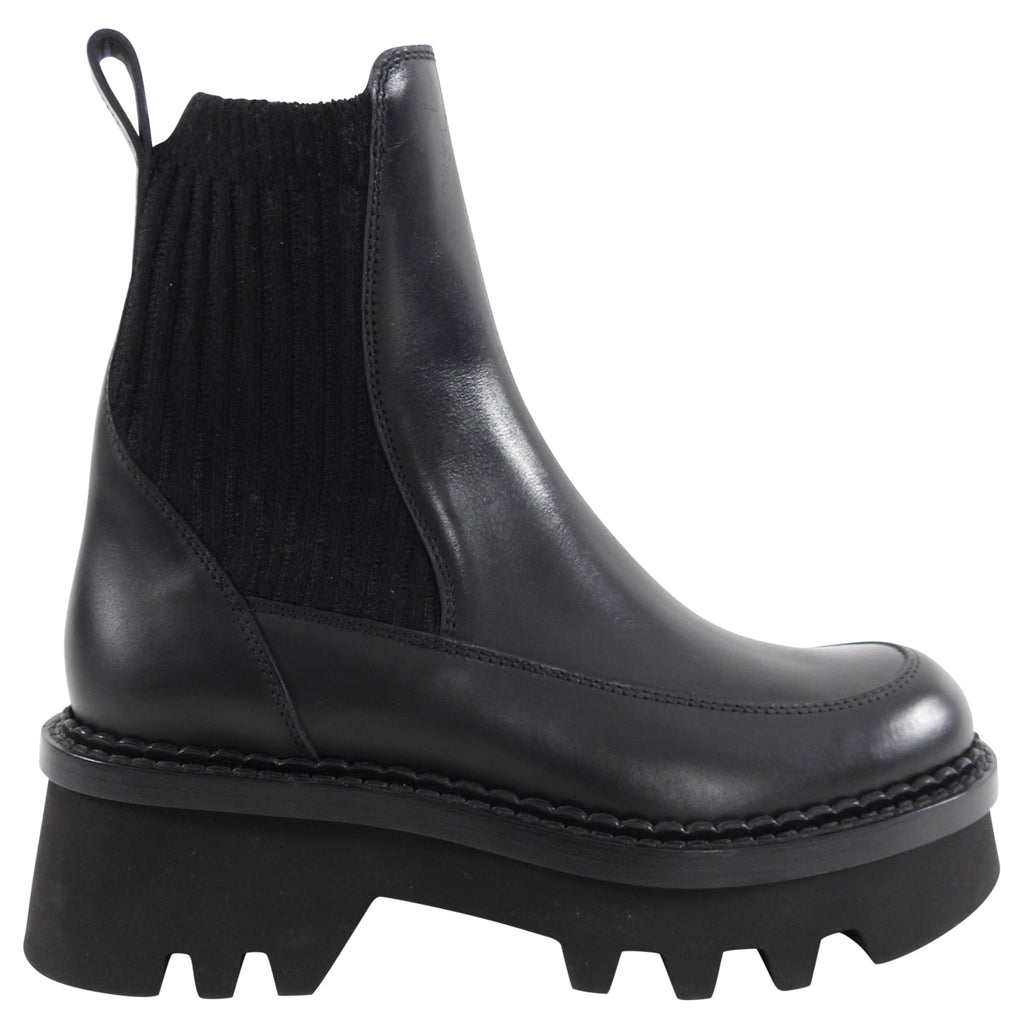 Chloe Owena Black Leather Track Sole Ankle Boot - 37