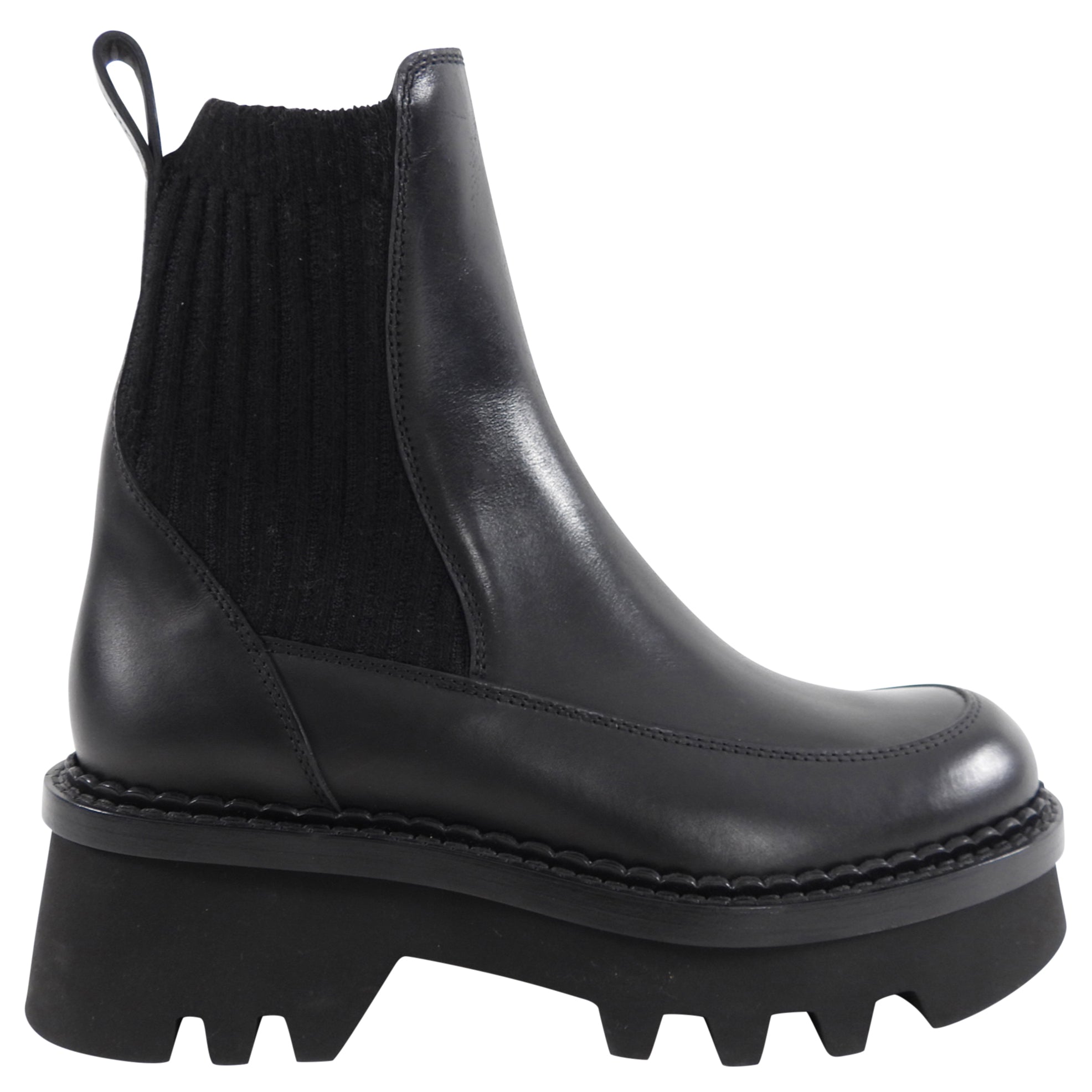 Chloe Owena Black Leather Track Sole Ankle Boot - 37
