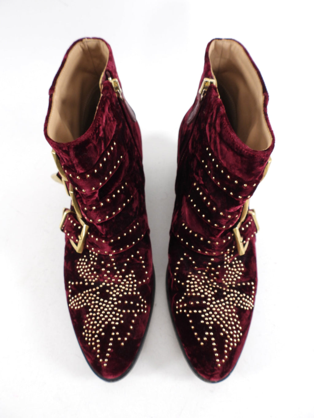 Chloe Susanna Burgundy Velvet Stud Ankle Boots - 38