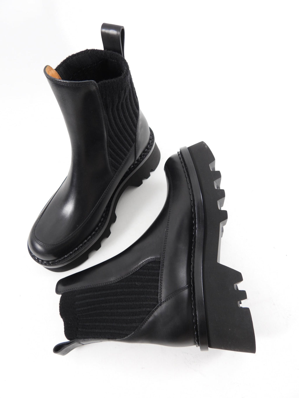 Chloe Owena Black Leather Track Sole Ankle Boot - 37