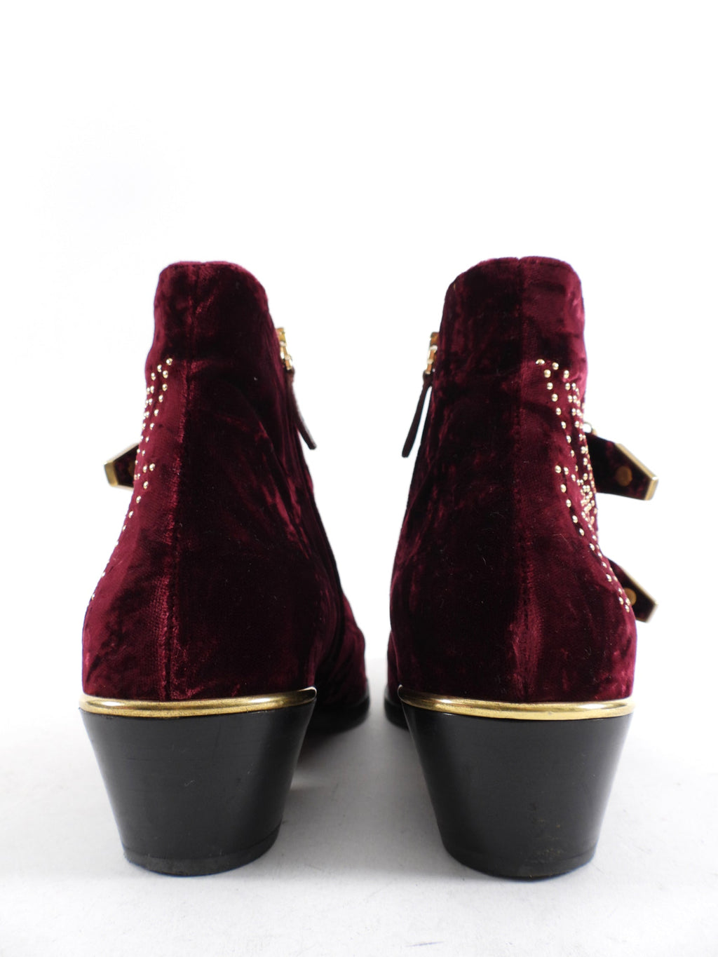Chloe Susanna Burgundy Velvet Stud Ankle Boots - 38