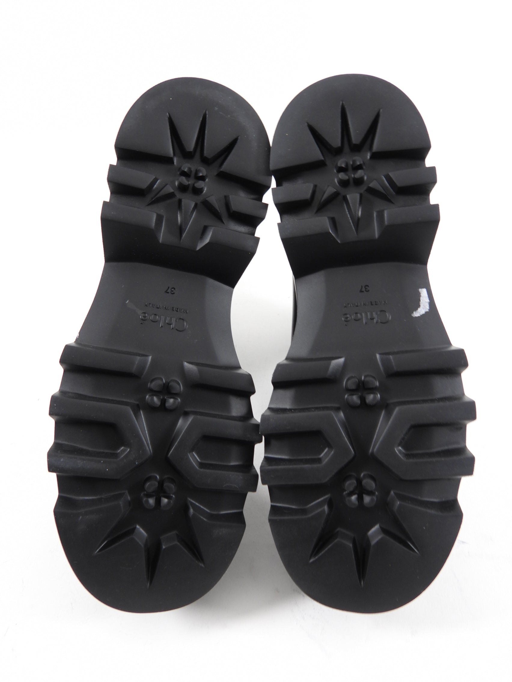 Chloe Owena Black Leather Track Sole Ankle Boot - 37