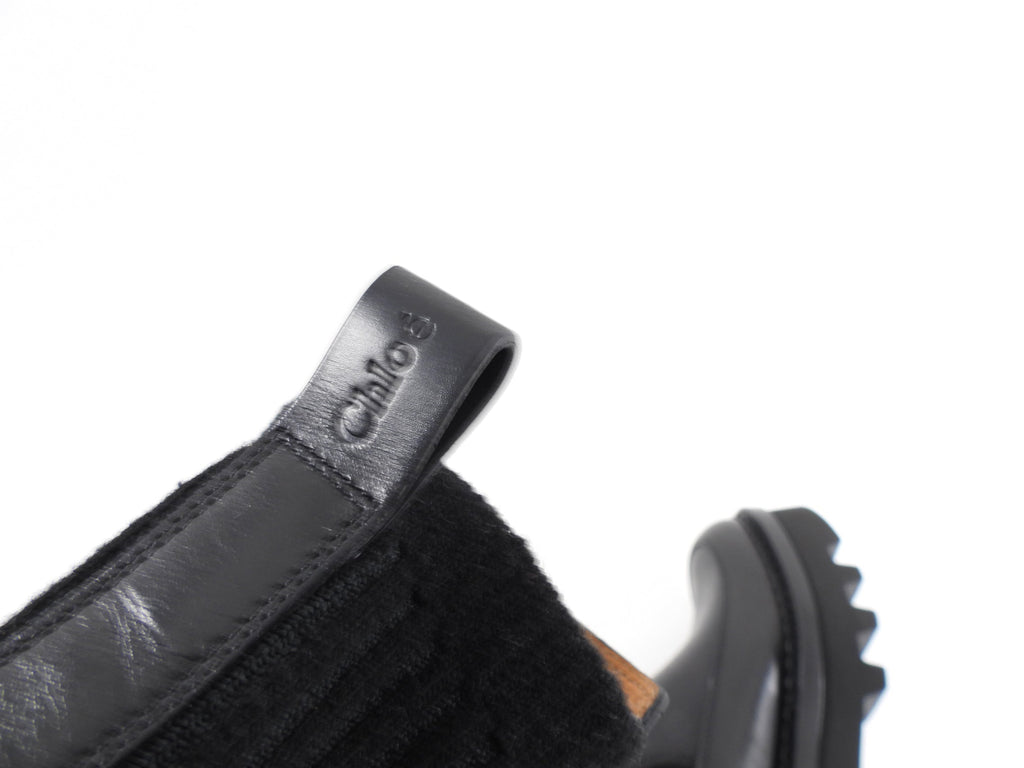 Chloe Owena Black Leather Track Sole Ankle Boot - 37