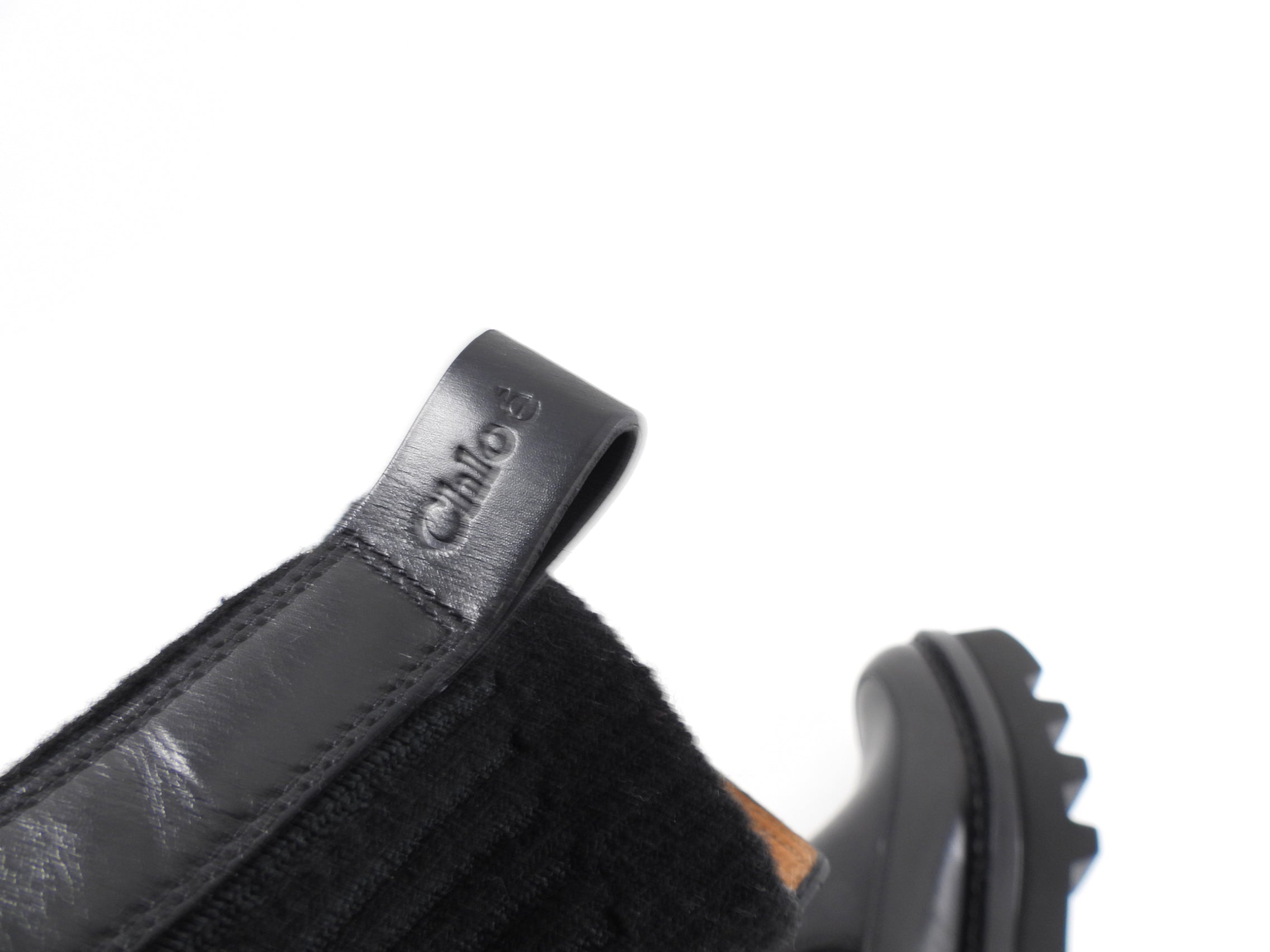 Chloe Owena Black Leather Track Sole Ankle Boot - 37