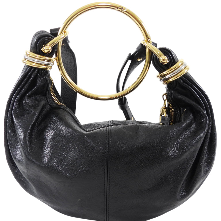 Chloe Black Glossed Leather Small Bracelet Hobo Bag