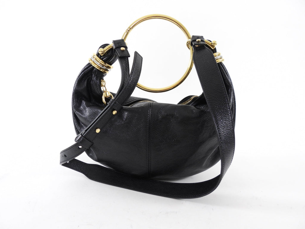 Chloe Black Glossed Leather Small Bracelet Hobo Bag