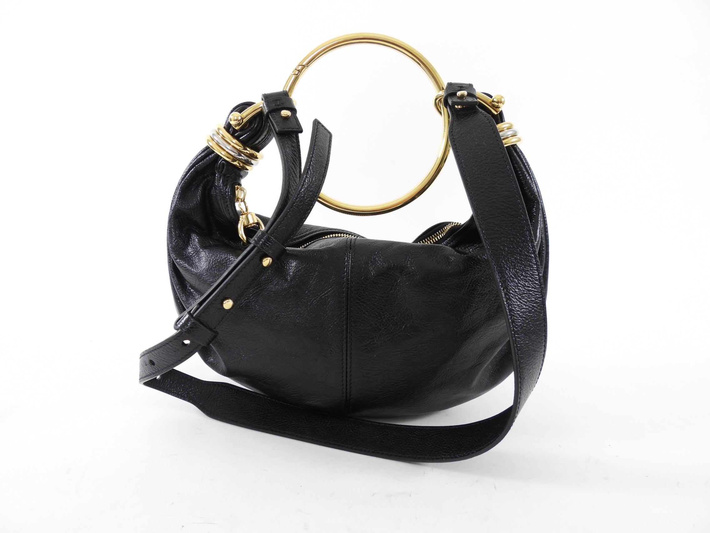 Chloe Black Glossed Leather Small Bracelet Hobo Bag