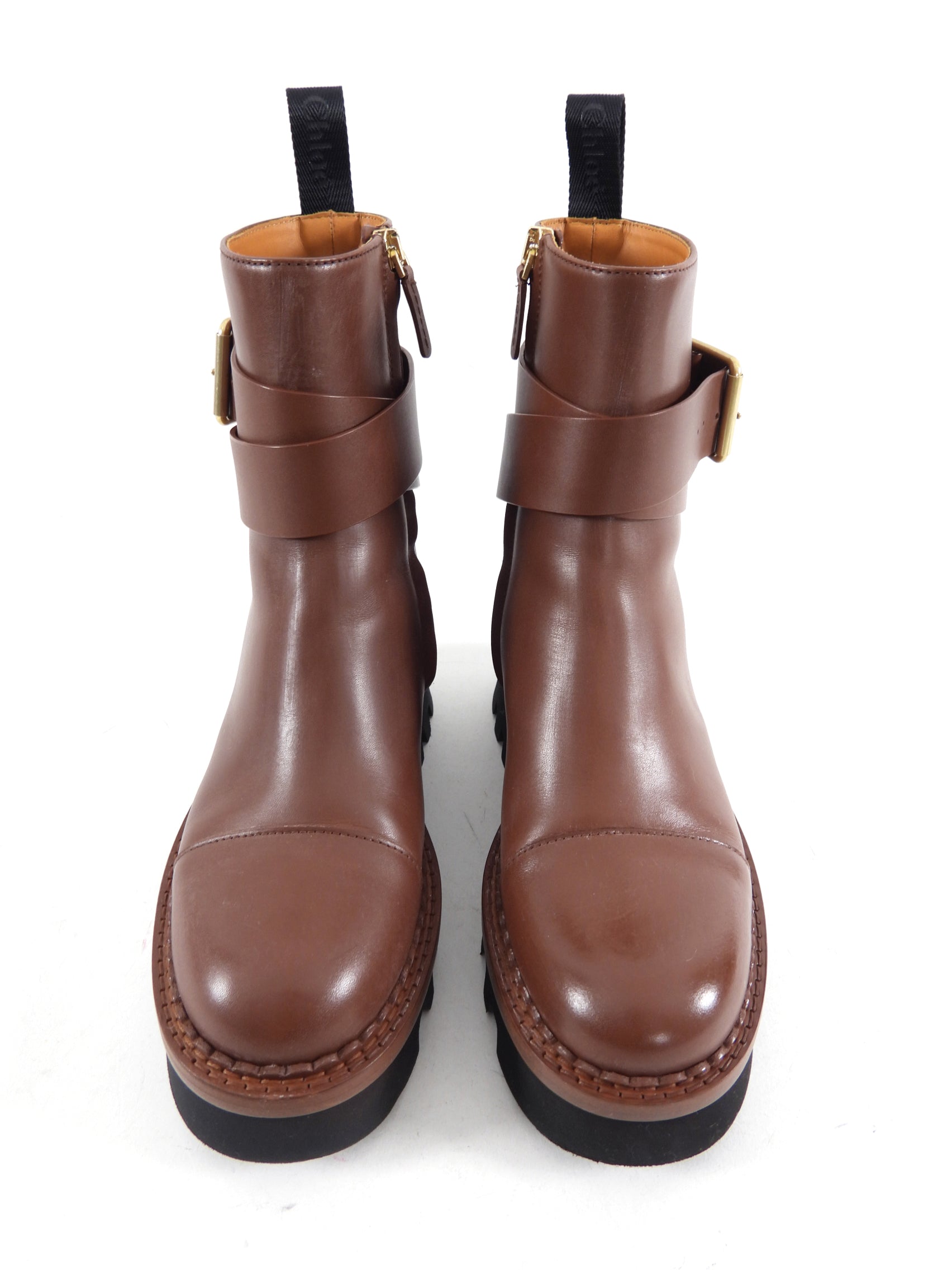 Chloe Owena Brown Leather Ankle Boots - 37