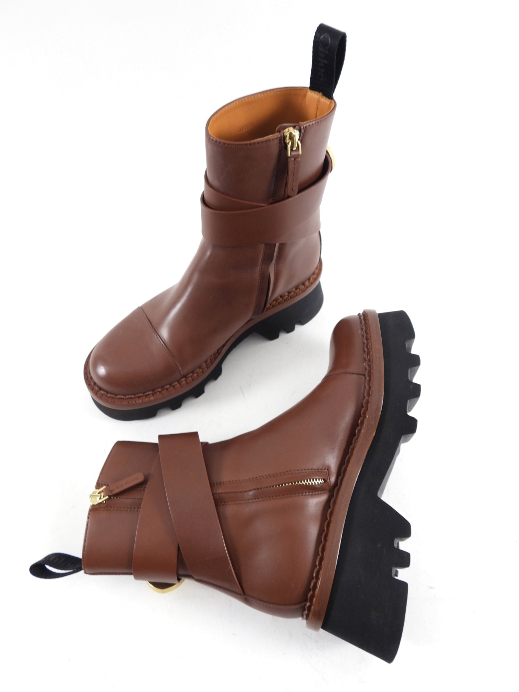 Chloe Owena Brown Leather Ankle Boots - 37