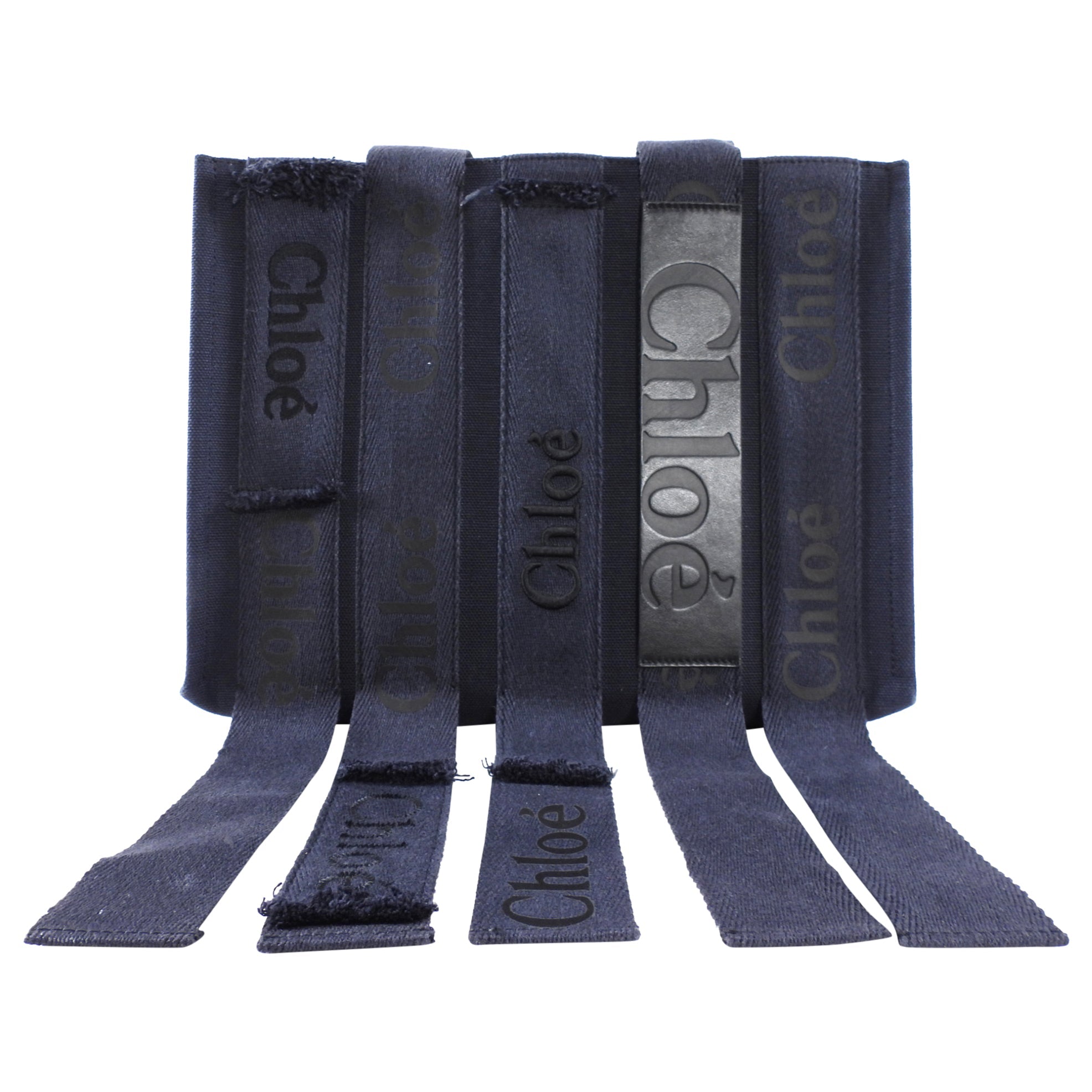 Chloe Navy Woody Medium Fringe Tote Bag