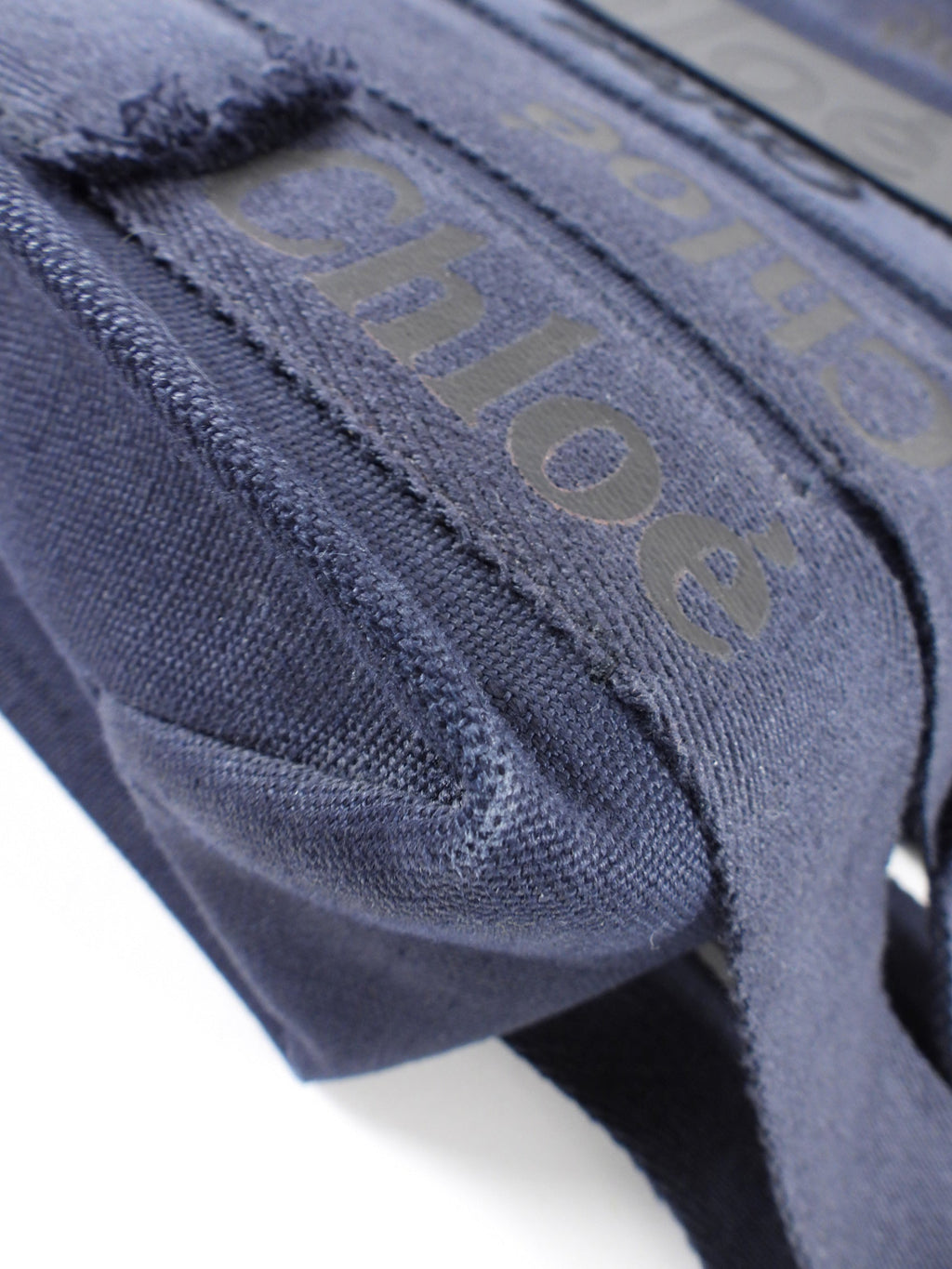 Chloe Navy Woody Medium Fringe Tote Bag