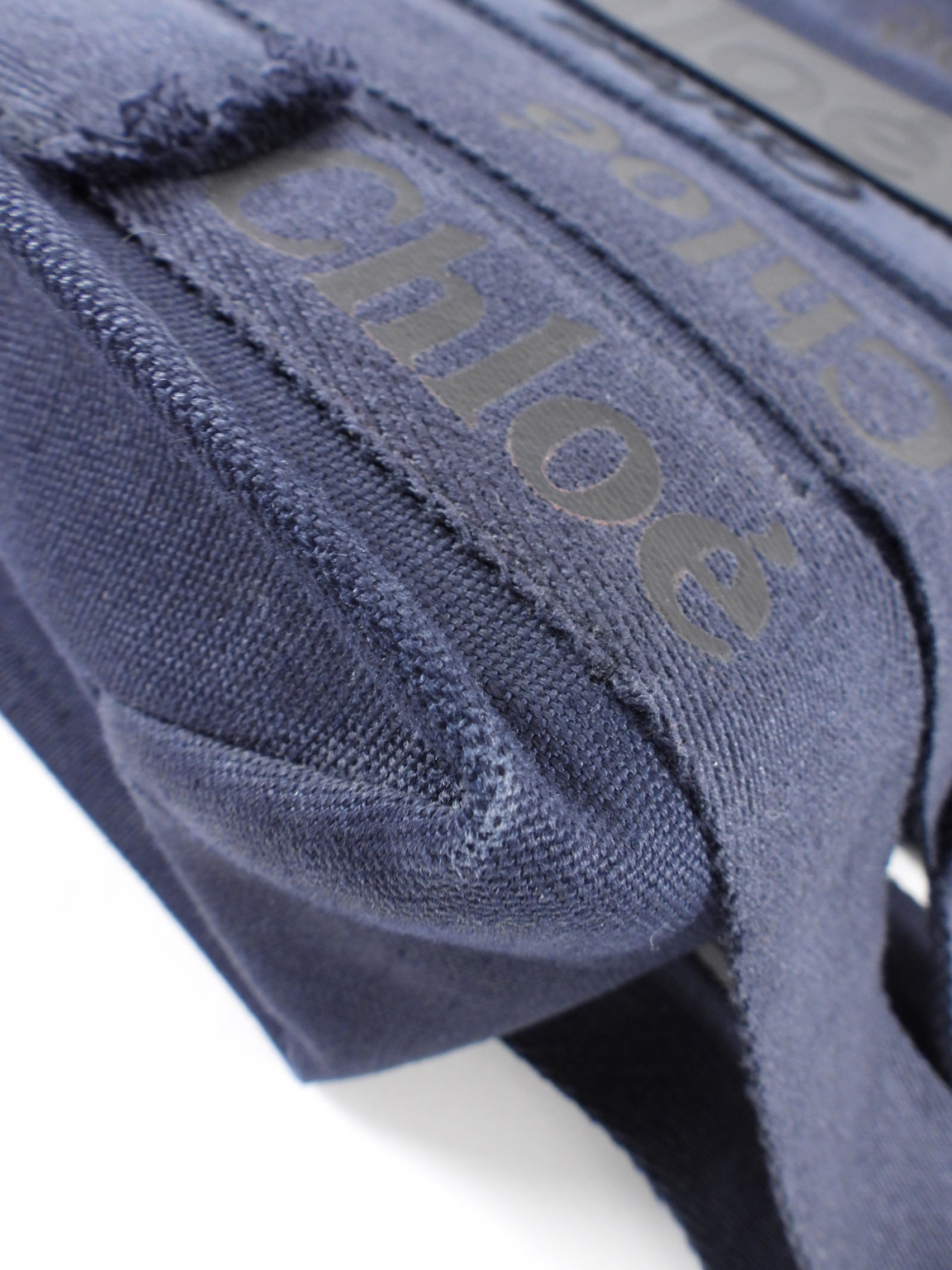 Chloe Navy Woody Medium Fringe Tote Bag