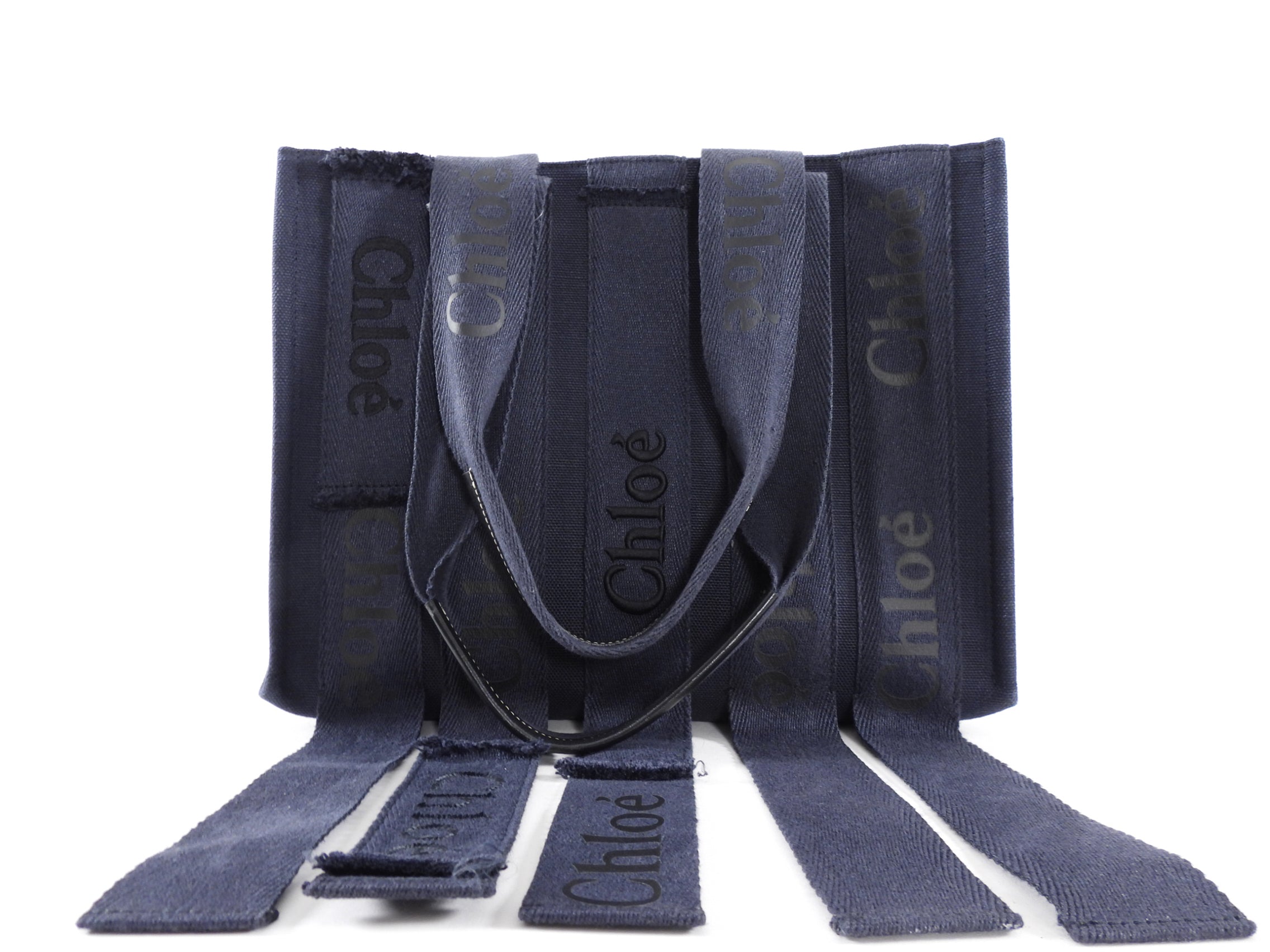 Chloe Navy Woody Medium Fringe Tote Bag
