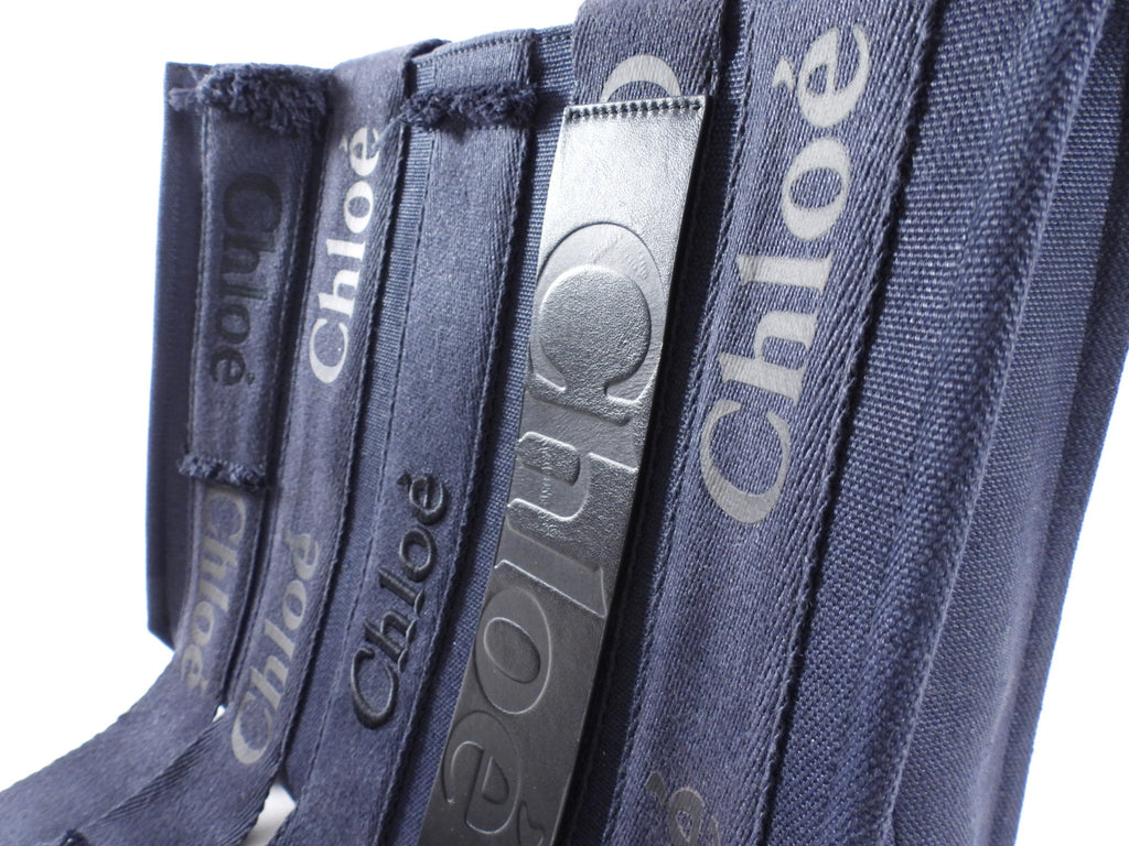 Chloe Navy Woody Medium Fringe Tote Bag