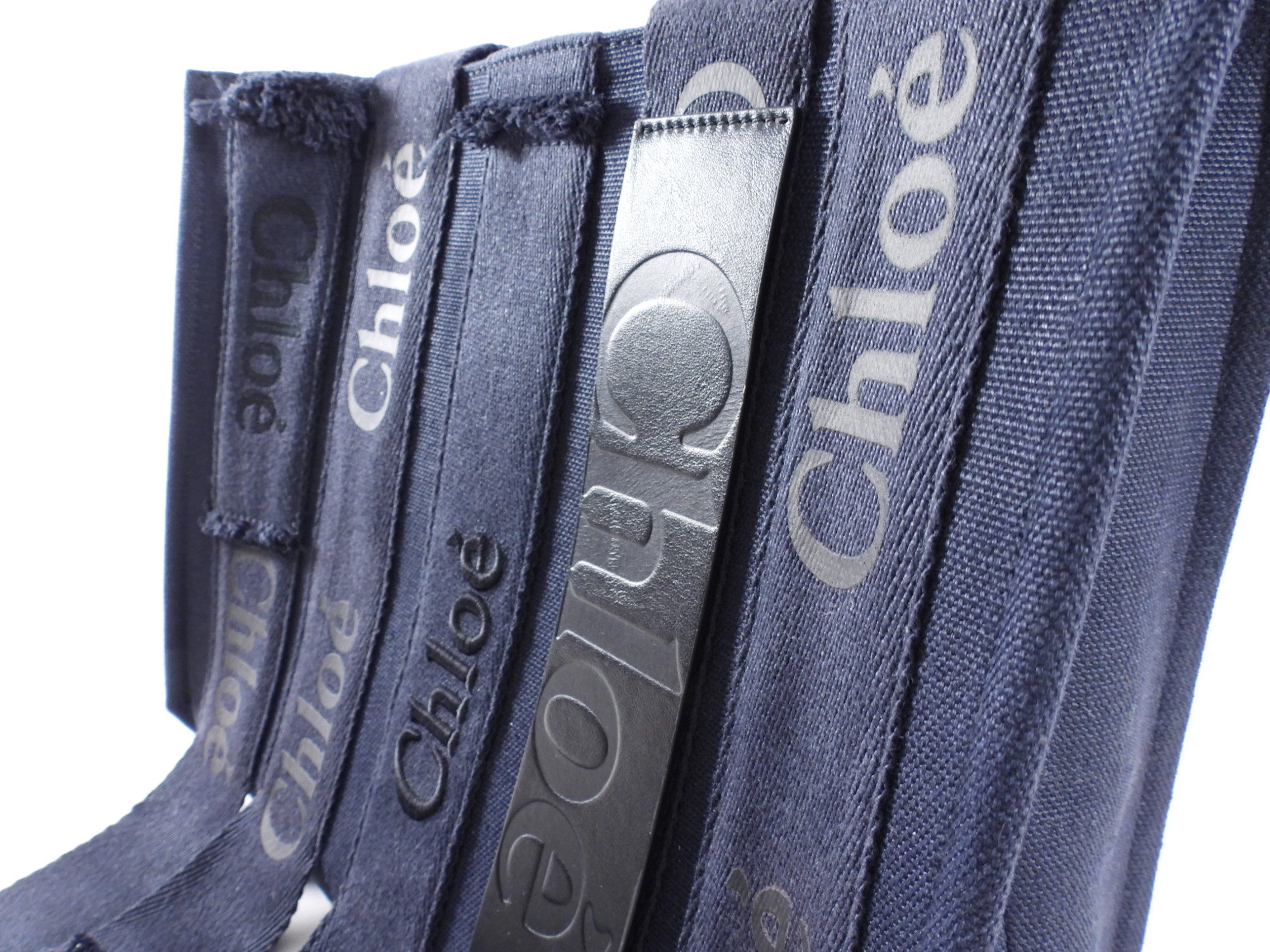 Chloe Navy Woody Medium Fringe Tote Bag