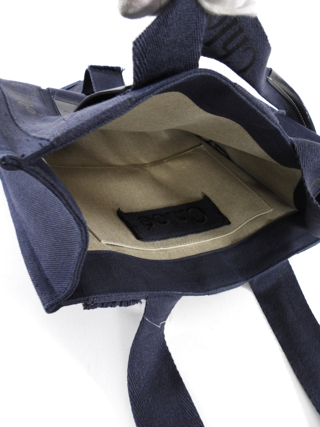 Chloe Navy Woody Medium Fringe Tote Bag