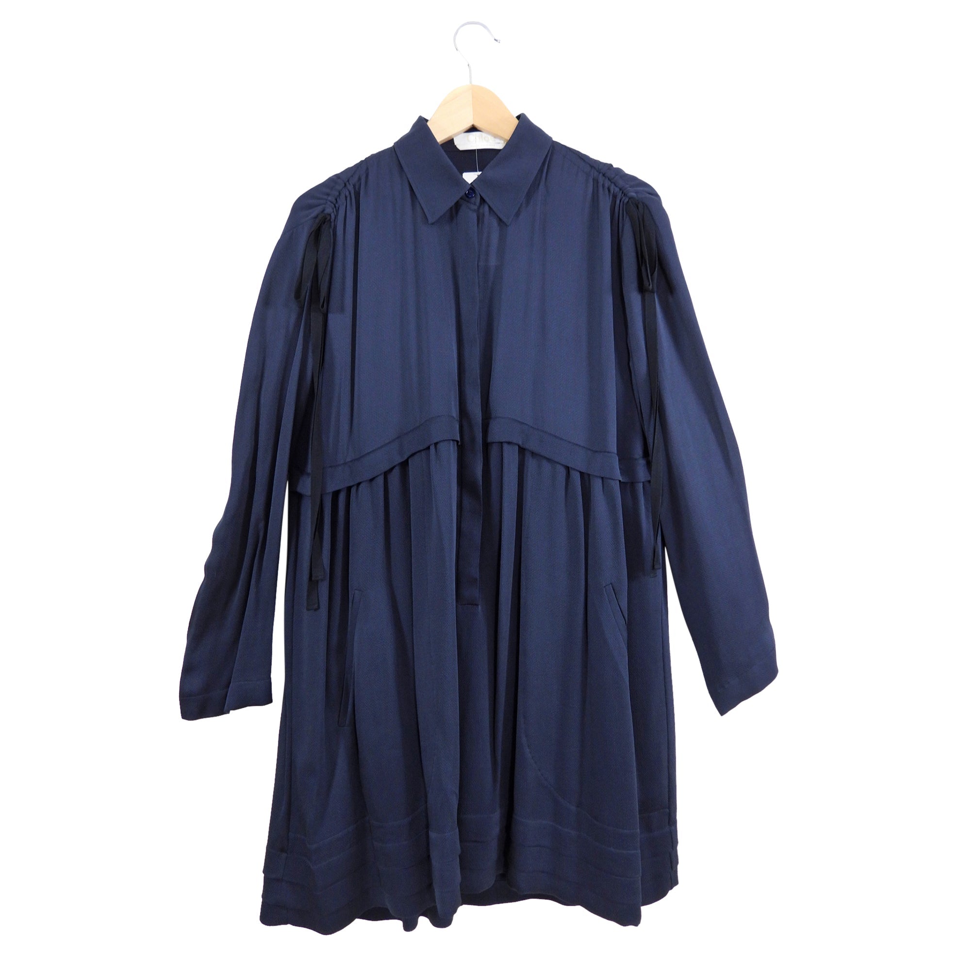 Chloe Navy Long Sleeve Empire Waist Dress - S