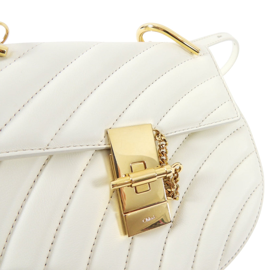Chloe Drew Bijoux Small Ivory Quilted Chain Crossbody Bag