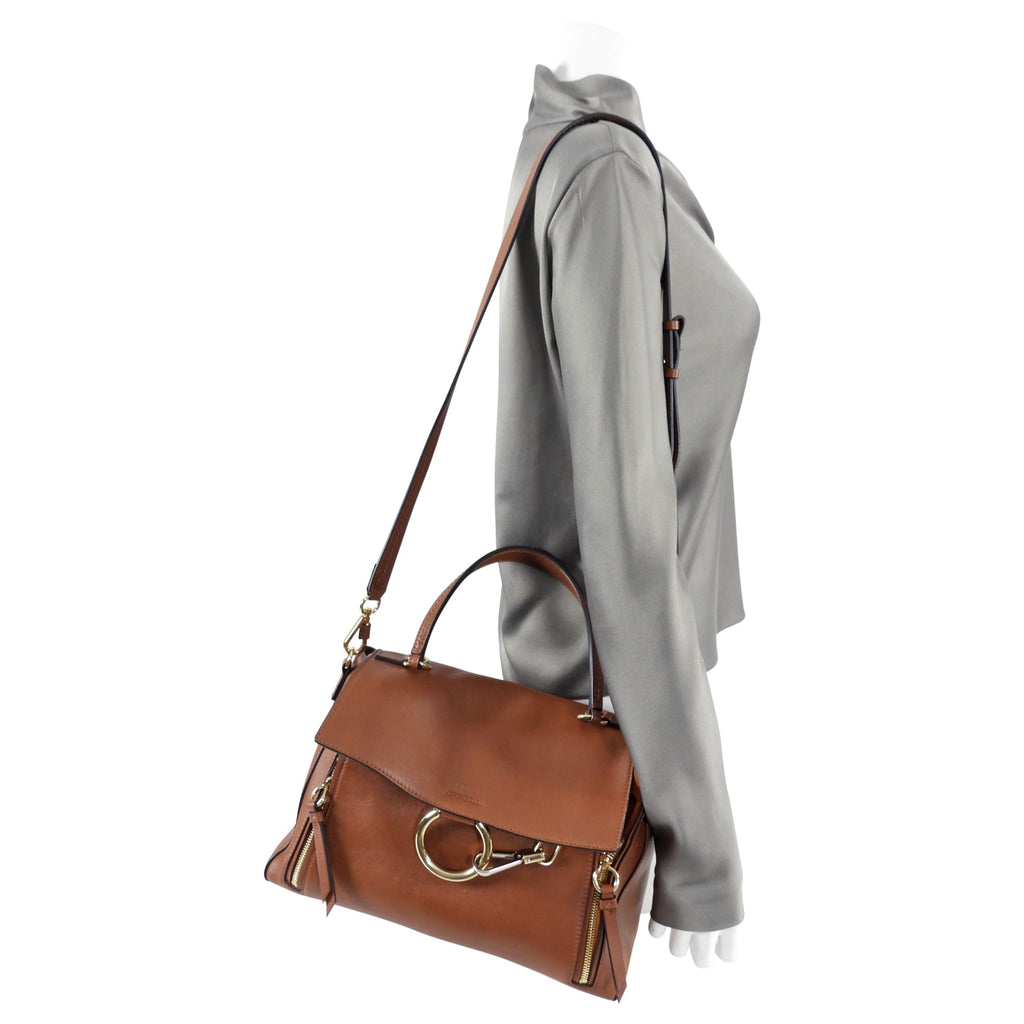 Chloe Faye Day Medium Double Carry Bag in Tan Leather