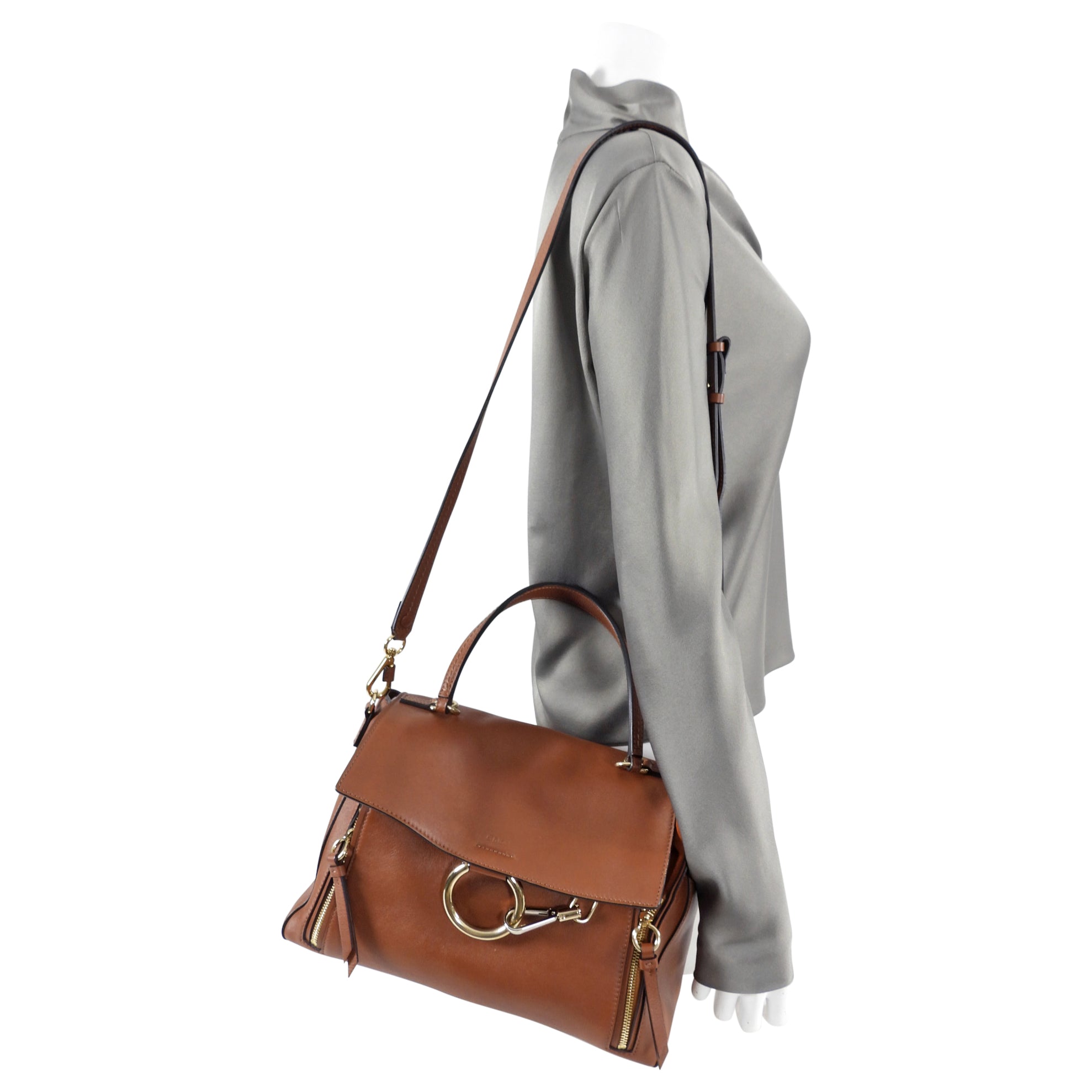 Chloe Faye Day Medium Double Carry Bag in Tan Leather