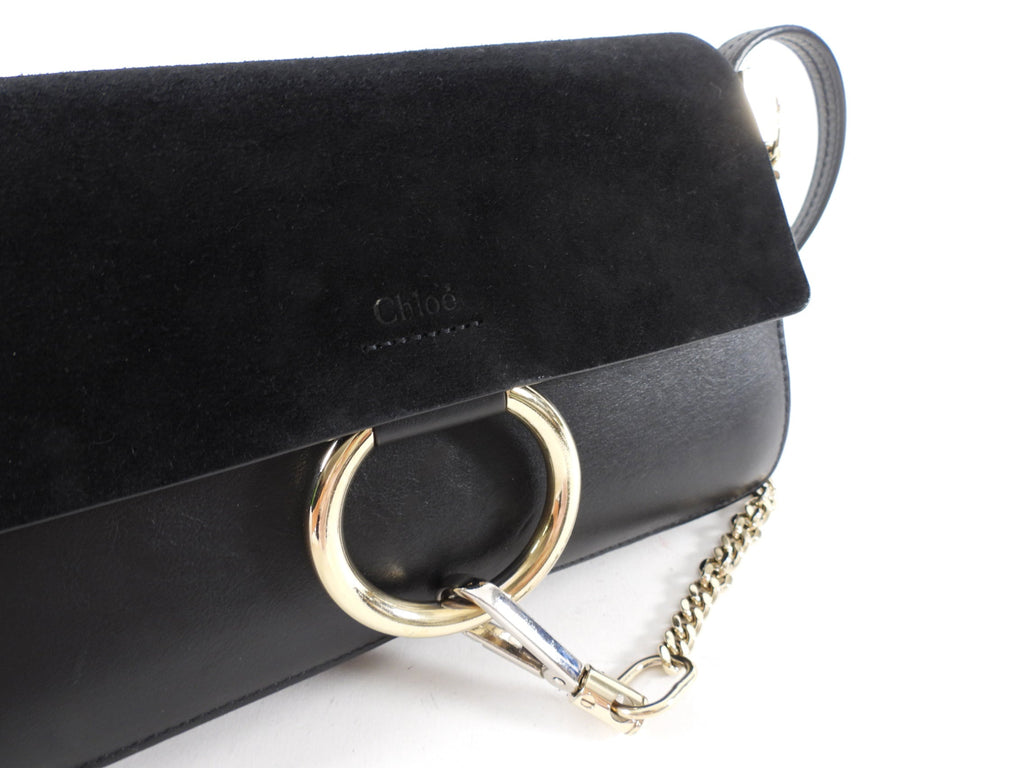 Chloe Faye Small East West Black Suede Leather Crossbody Bag