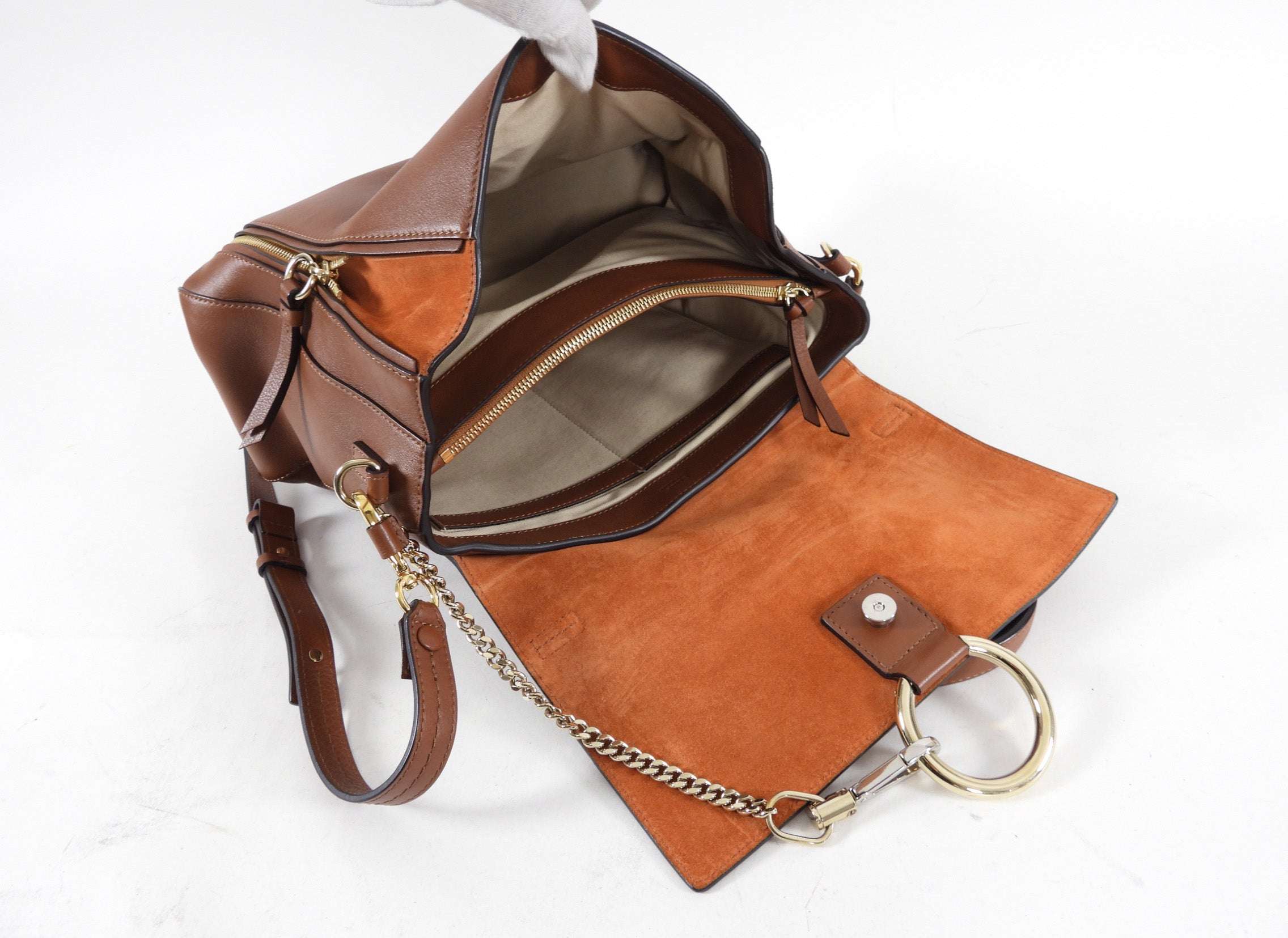 Chloe Faye Day Medium Double Carry Bag in Tan Leather