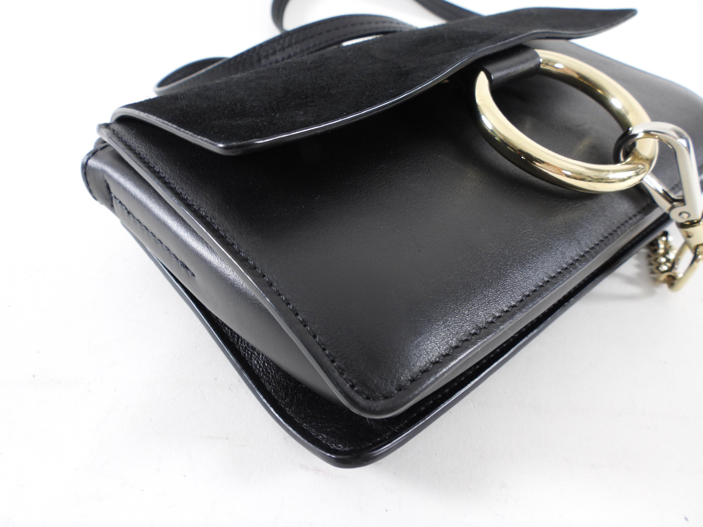 Chloe Faye Small East West Black Suede Leather Crossbody Bag