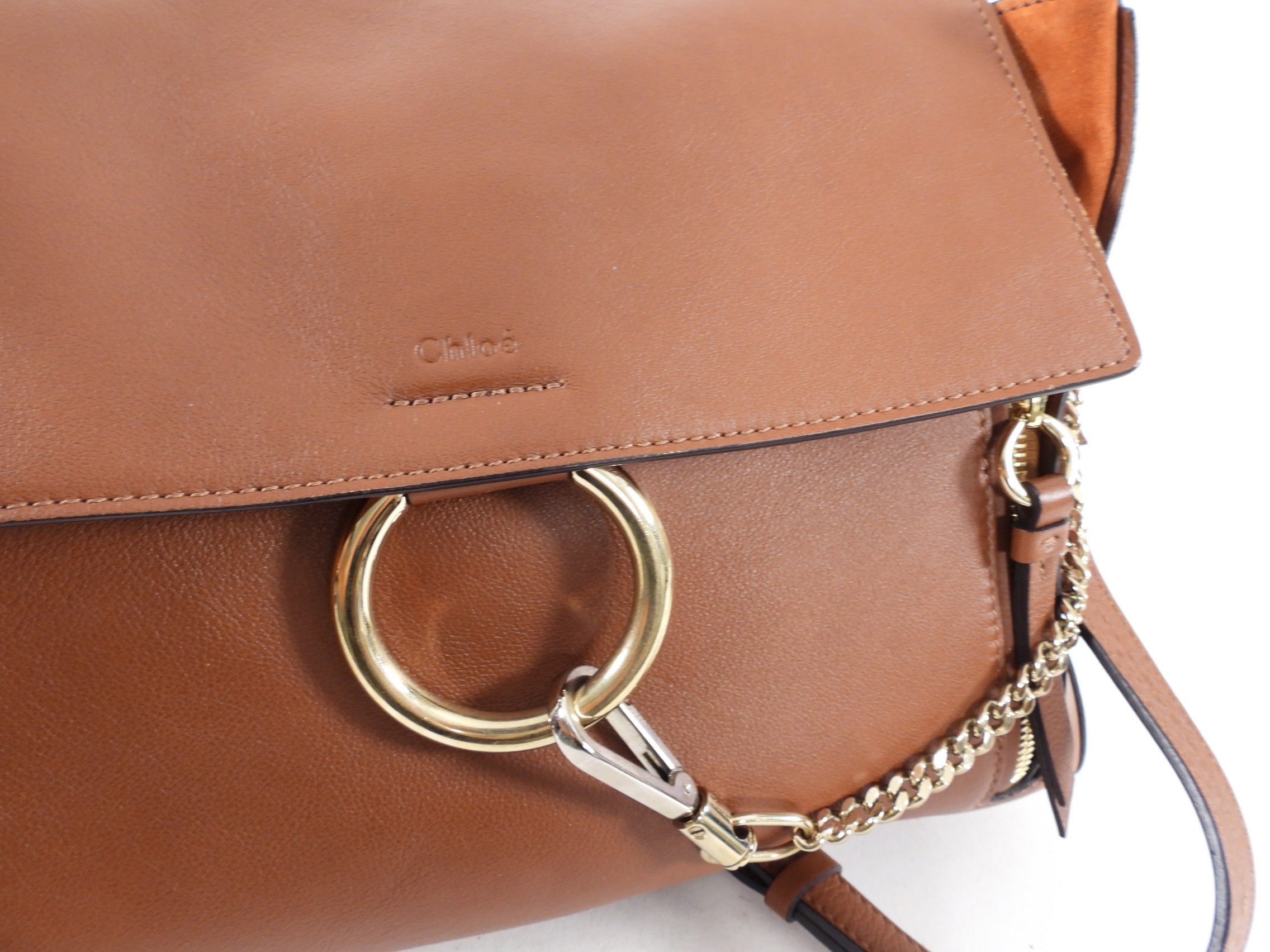 Chloe Faye Day Medium Double Carry Bag in Tan Leather